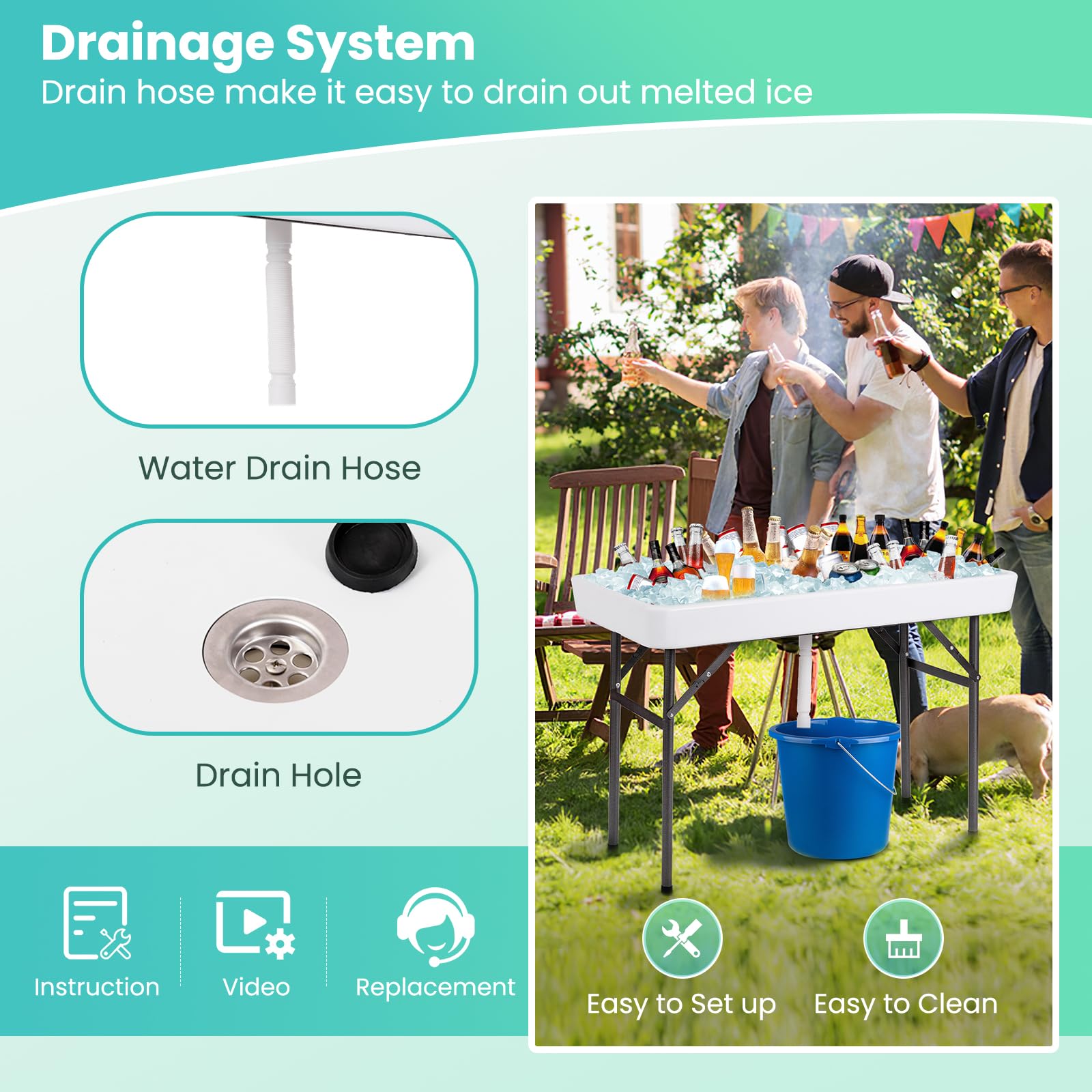 SAFSTAR 4FT Portable Ice Table with Drain & Removable Skirt - Foldable Outdoor Cooler Table for Drinks & Beverages | Perfect for BBQs, Weddings, Parties & Outdoor Events - Chilling Solution for Backyard Gatherings, Tailgating & Camping