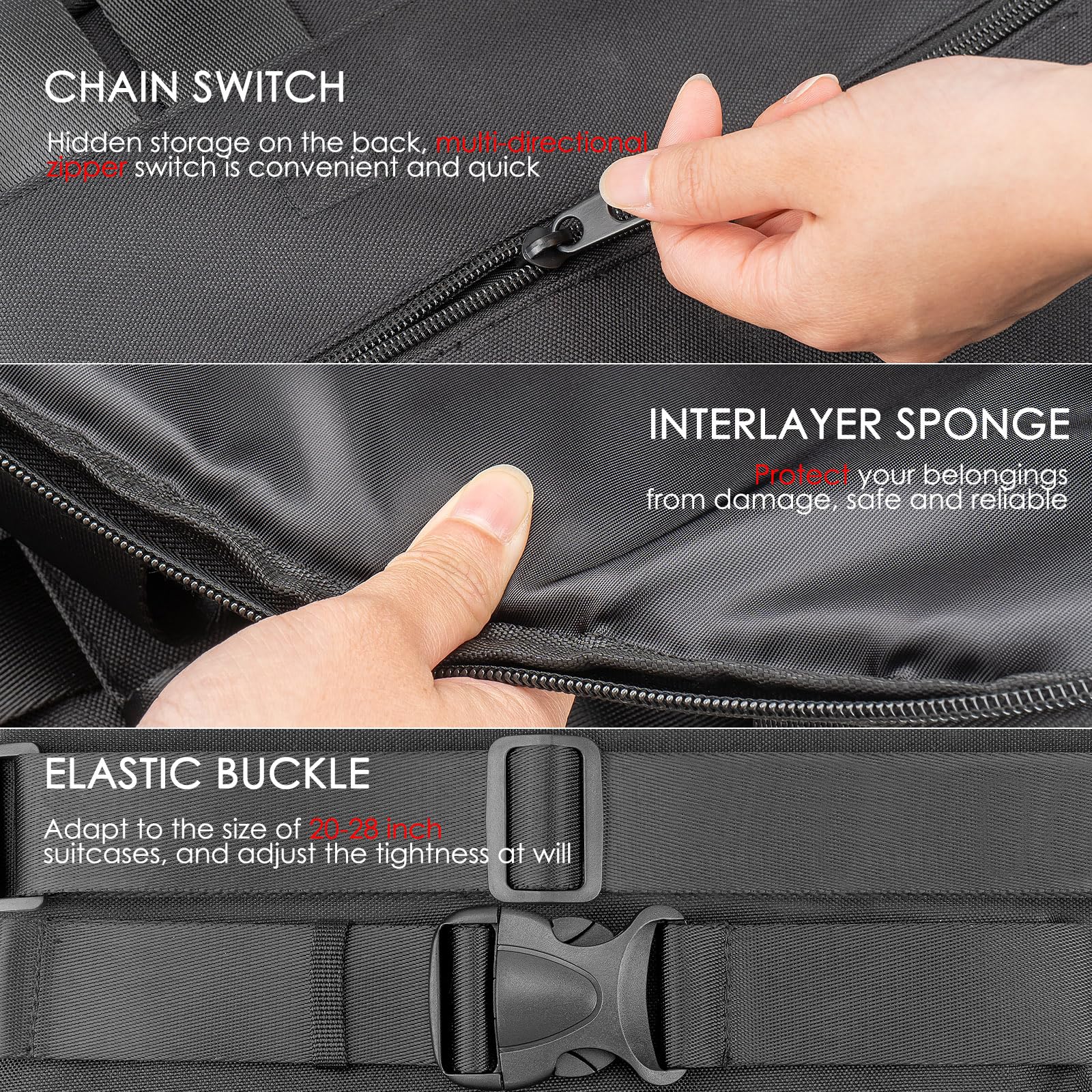 Adjustable Hands-Free Luggage Harness Strap for Suitcases - Black Travel Accessory (15.75