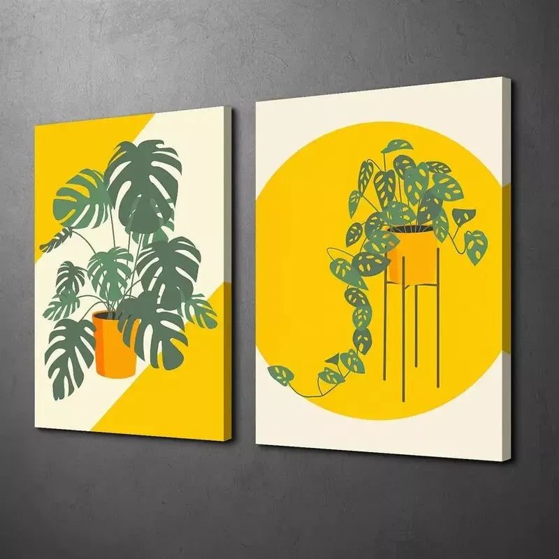 2-Piece Minimalist Bohemian Style Vector Art Canvas Framed Wall Decor - 50x75cm High Quality Print, 100% Australian Made, Ready to Hang - Perfect for Living Room, Bedroom & Office Decor