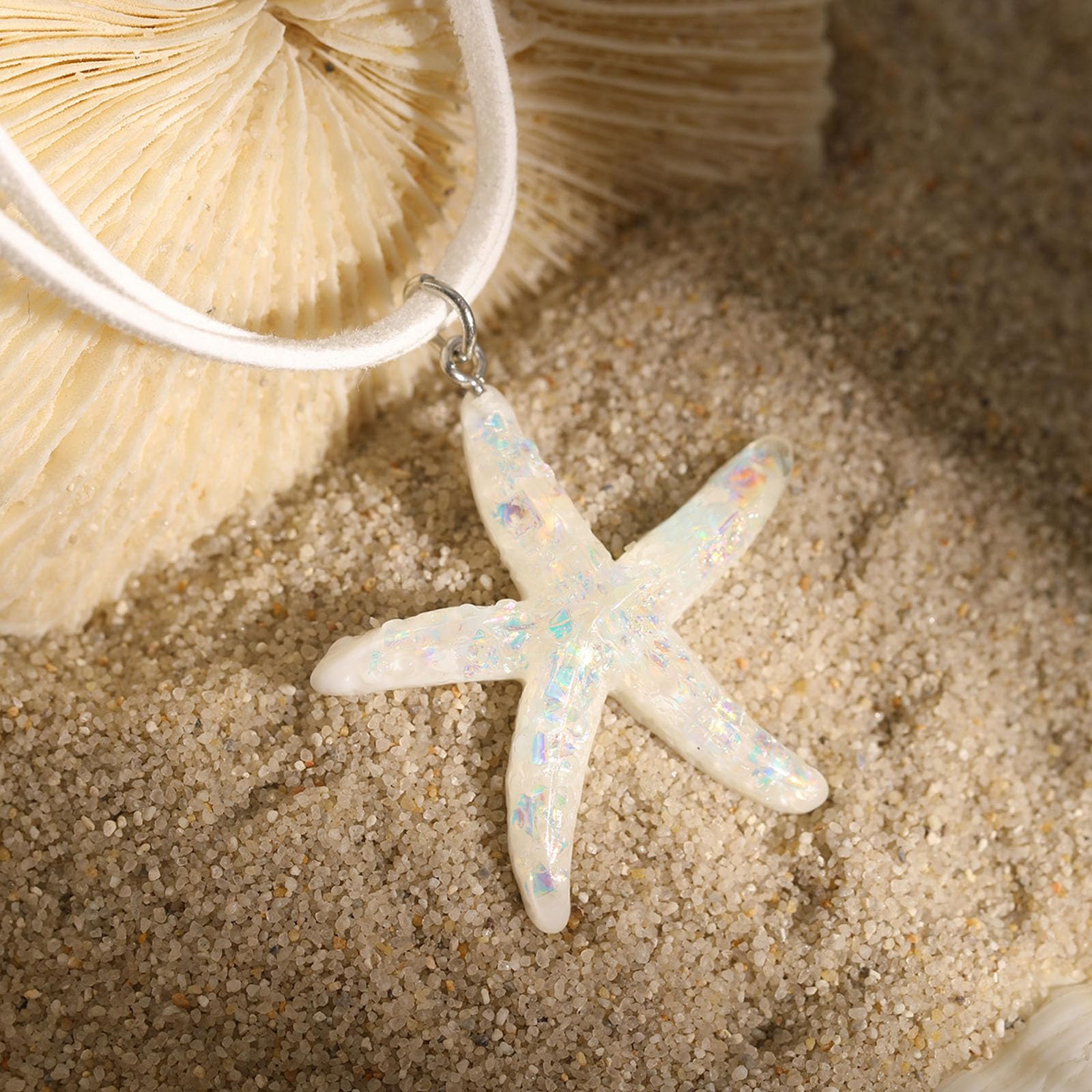 Rrdaily Starfish Fringe Necklace - Boho Layered Starfish Pendant Choker with White Velvet, Summer Beach Jewelry for Women | Perfect for Vacation, Seaside Parties & Boho Fashion Accessories