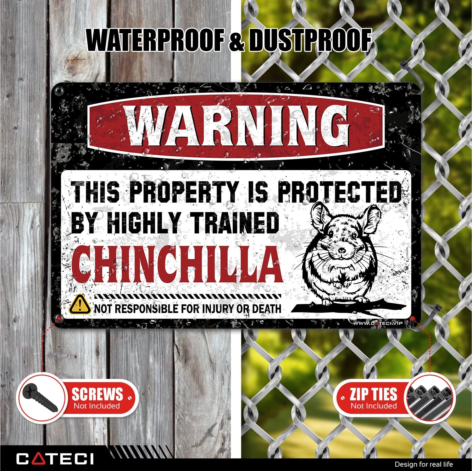 Funny Bathroom Signs - Warning This Property is Protected by Highly Trained Chinchilla - Cute House Rules Wall Decor for Bathroom, Kitchen, Fall Decor - Perfect for Home, Office & Car Accessories