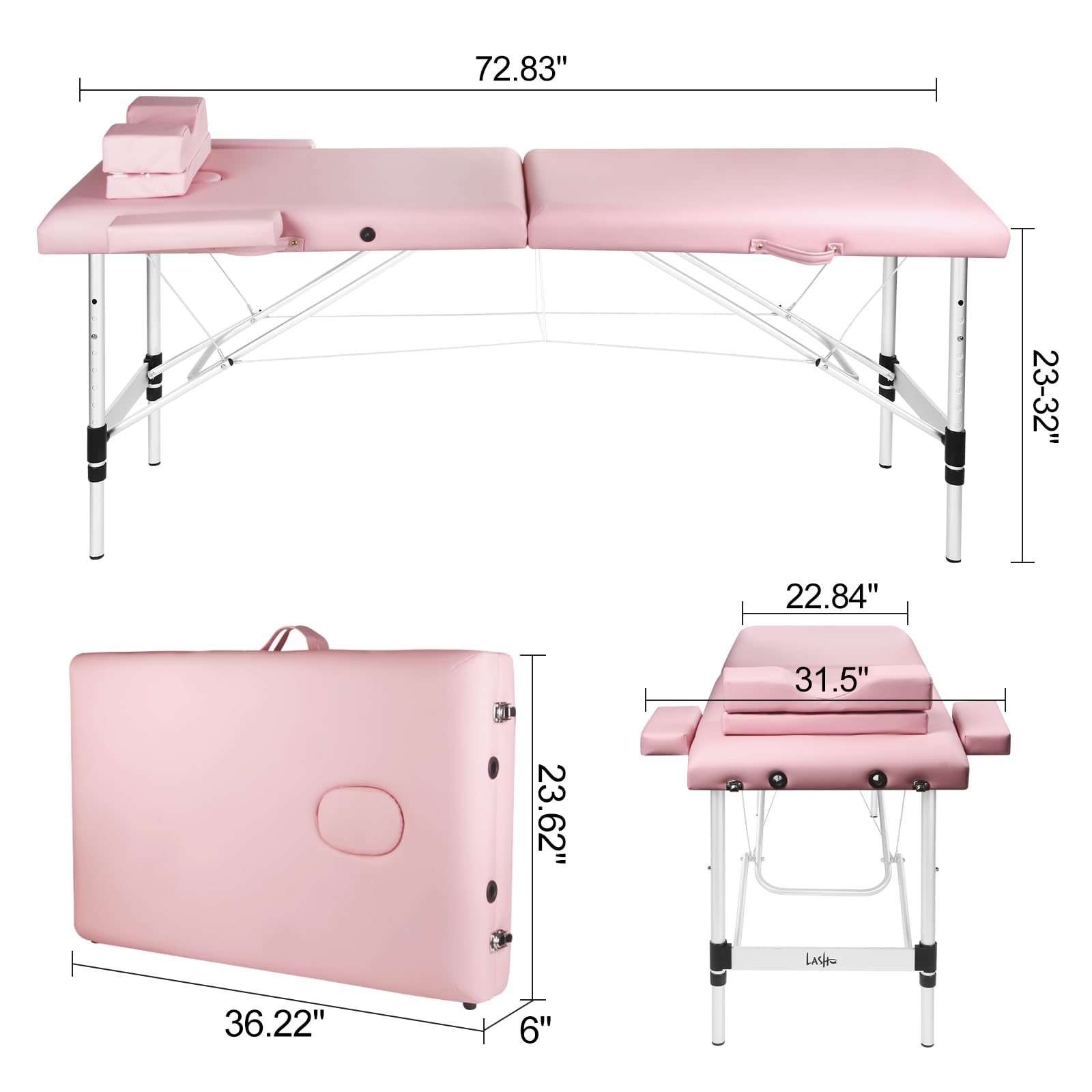 Portable Adjustable Height Lash Extension Bed - Waterproof Aluminum Frame Massage Table with Eyelash Pillow for Eyelash Salon, Spa & Beauty Treatments (Pink) | Perfect for Professional Estheticians & Home Use