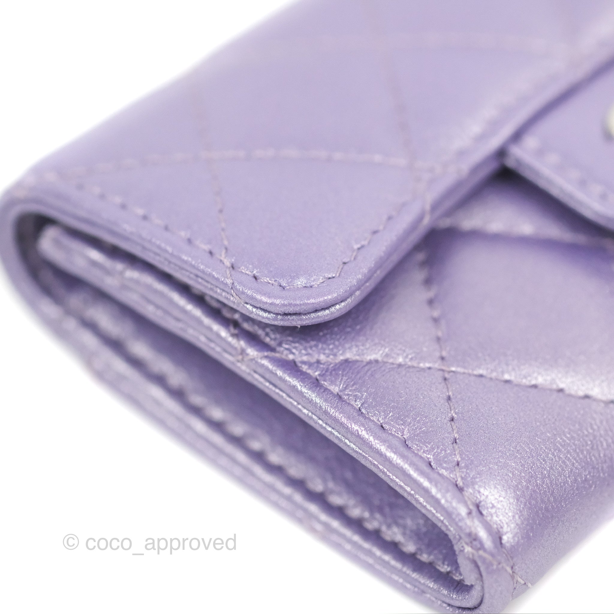 Chanel Classic Flap Card Holder - Quilted Iridescent Purple Lambskin with Silver Hardware | Luxury Wallet for Women, Perfect for Everyday Use & Special Occasions