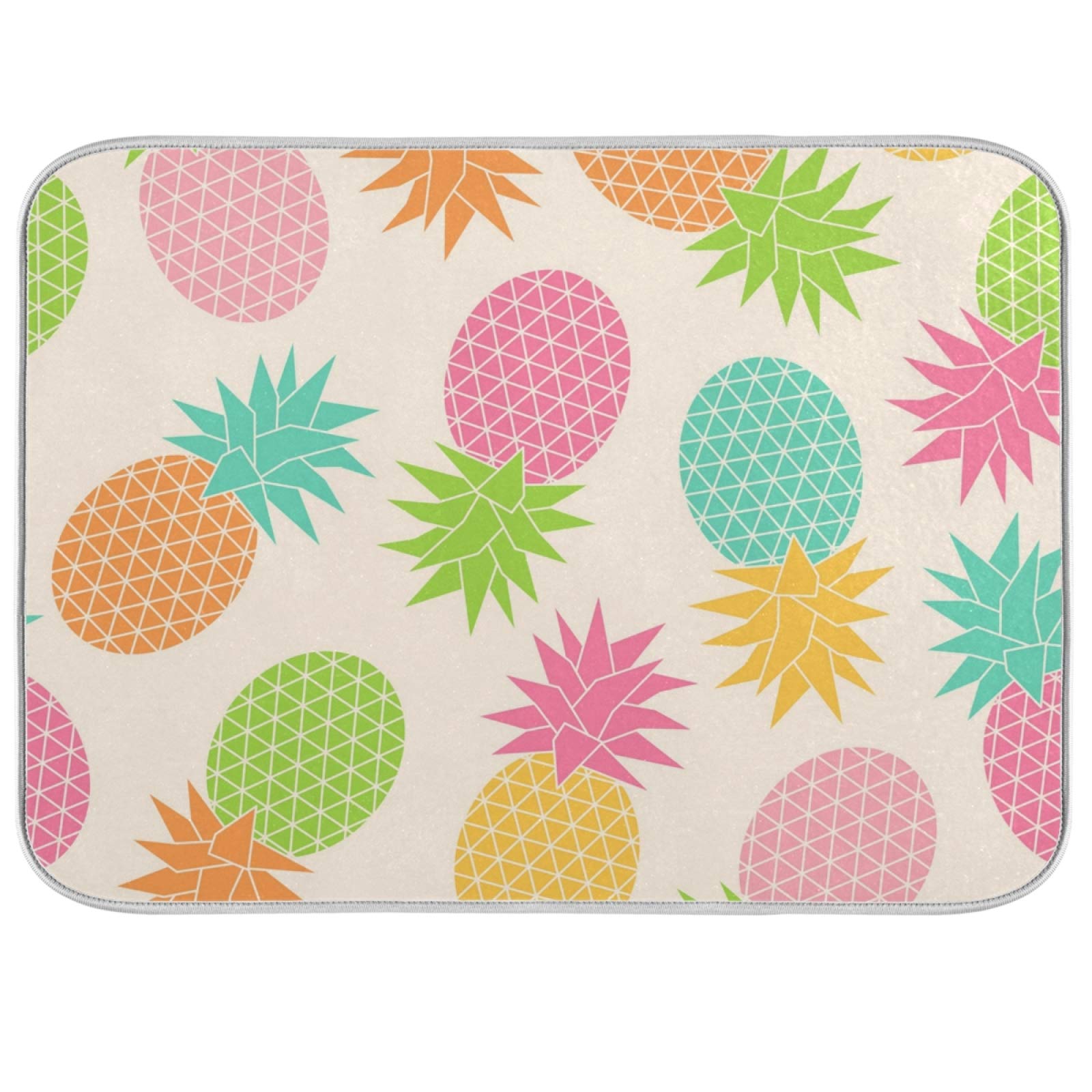 Susiyo Pastel Geometric Pineapple Dish Drying Mat - Super Absorbent Microfiber Kitchen Counter Mat (16x18 Inch) | Heat-Resistant, Non-Slip & Quick-Drying | Perfect for Drying Dishes, Utensils & Cookware | Stylish Kitchen Decor for Countertops & Sinks