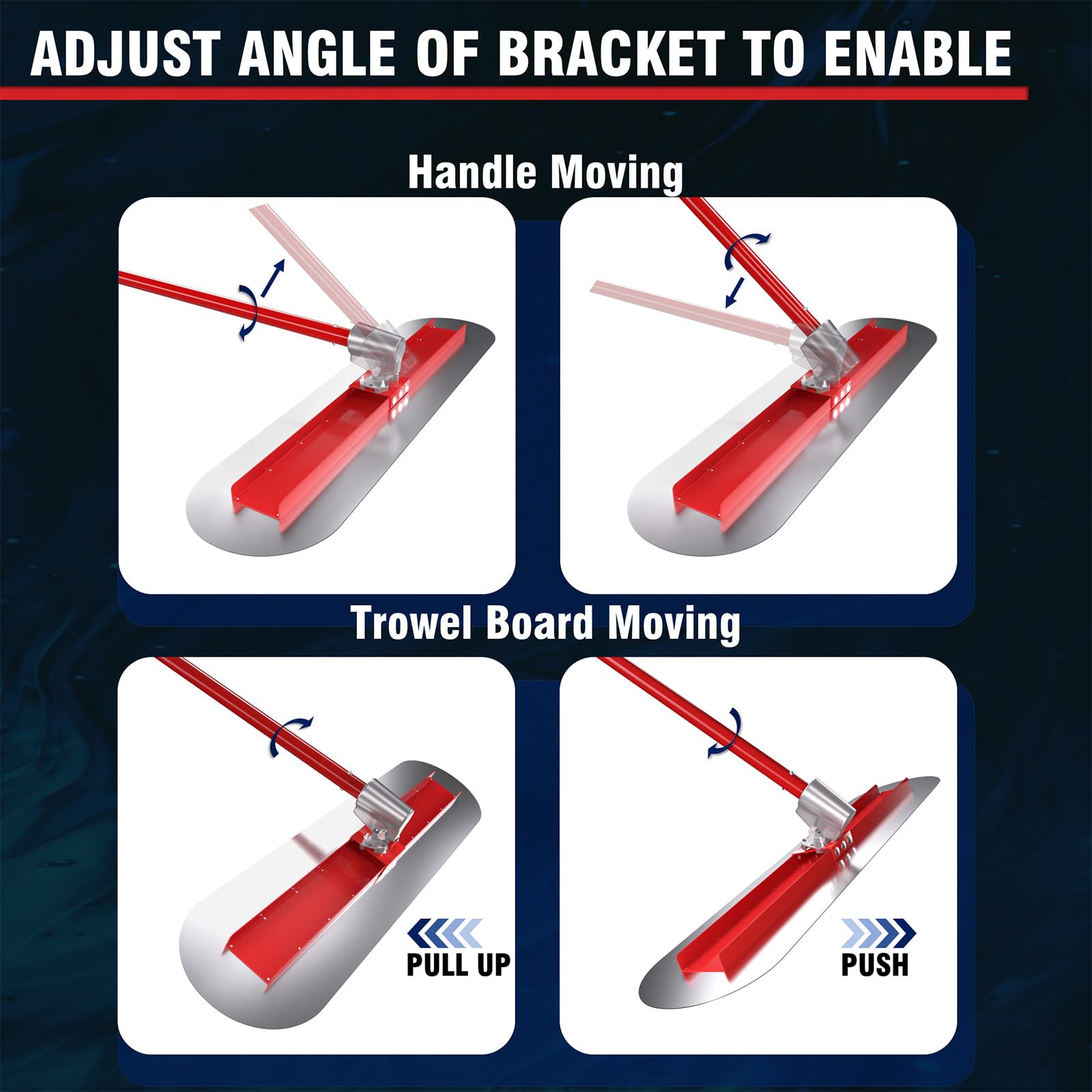 48x12 Inch Stainless Steel Concrete Bull Float Kit with Round End Fresno Trowel, 4 Extendable Aluminum Poles & Tilt Bracket - Perfect for Concrete Leveling, Smoothing, and Finishing on Driveways, Patios & Floors