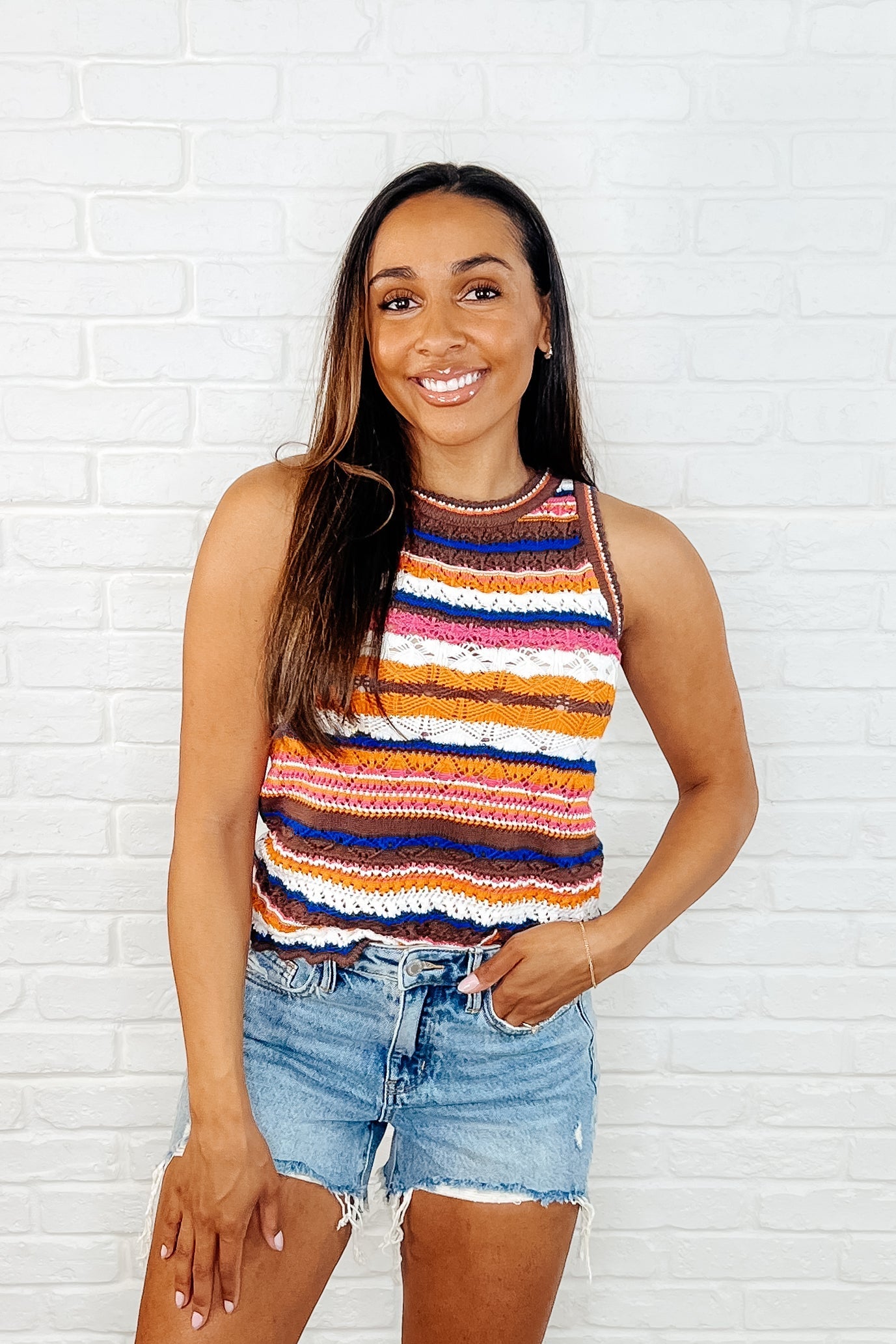Max Aura Points Striped Knit Tank Top for Women - Breathable Summer Casual Wear, Beach Outfit & Layering Essential