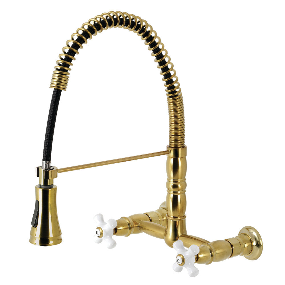 Gourmetier GS1243PX Heritage Two Handle Wall Mount Pull Down Sprayer Kitchen Faucet - Brushed Nickel Finish for Modern Farmhouse & Commercial Style Kitchens - Perfect for Cooking, Washing Dishes & Food Prep