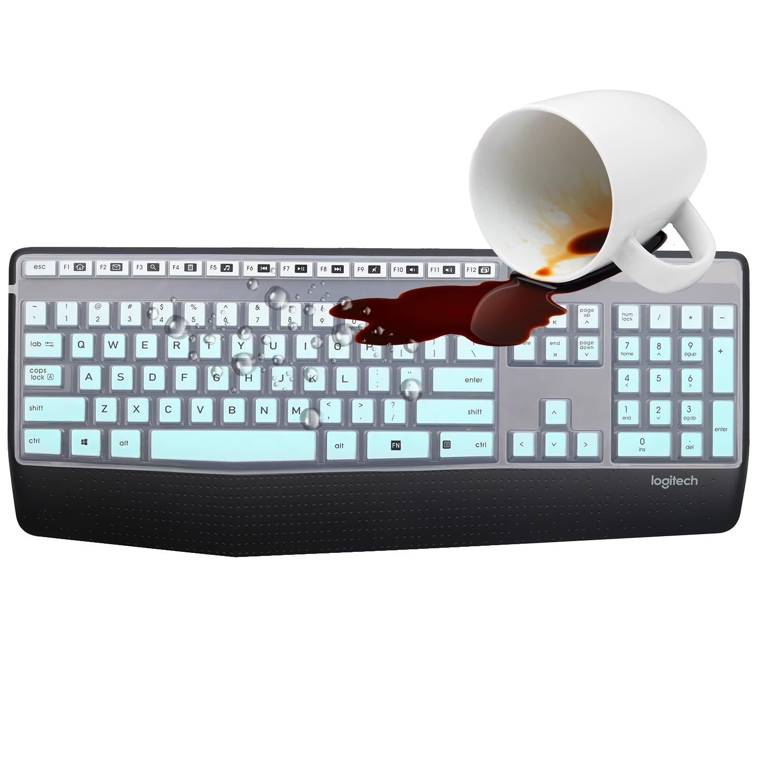 Logitech MK345 Keyboard Cover - Ultra Thin Silicone Protector for Wireless Keyboard - Ombre Mint for Home & Office Use