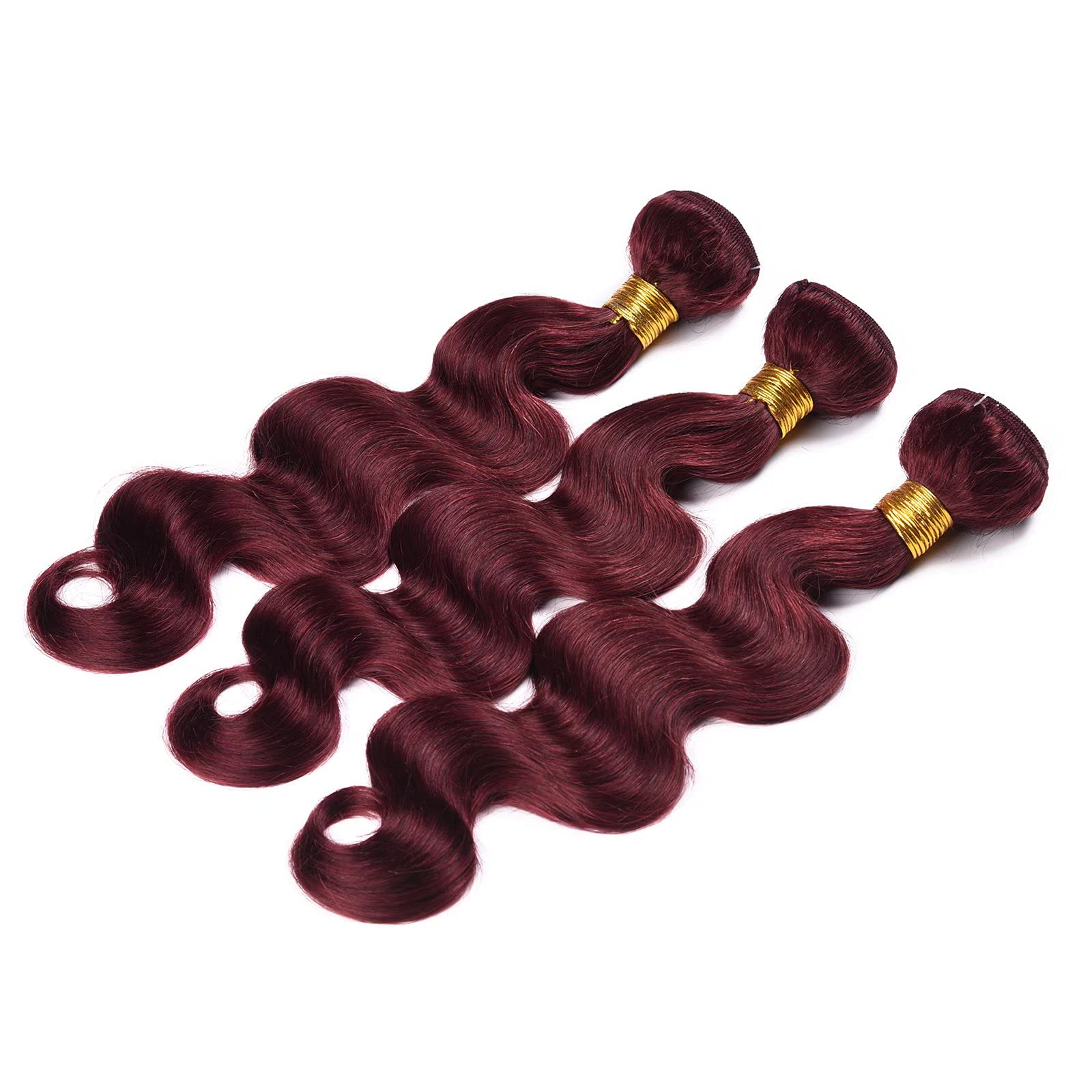 FEEL ME 99j Brazilian Body Wave Virgin Hair Bundles 3Pcs (10 12 14 Inch) - 100% Unprocessed Human Hair Extensions | Tangle-Free, Soft Burgundy Weft Hair for Natural Look | Perfect for Daily Wear, Parties & Special Occasions