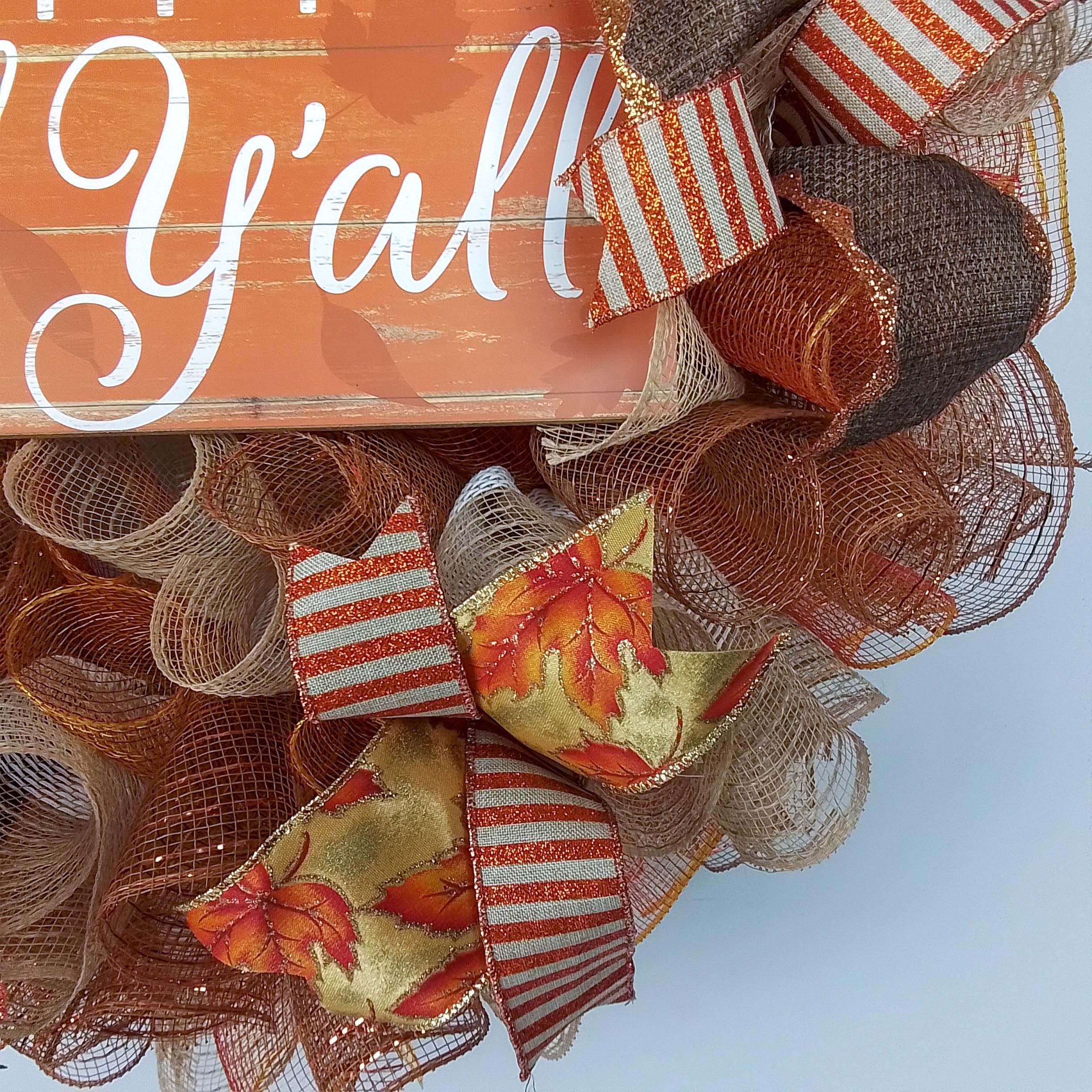 Happy Fall Y'all Wreath - Autumn Home Decor - Thanksgiving Door Wreath with Deco Mesh in Brown & Orange Burlap - Perfect for Front Door, Porch & Seasonal Holiday Decorations