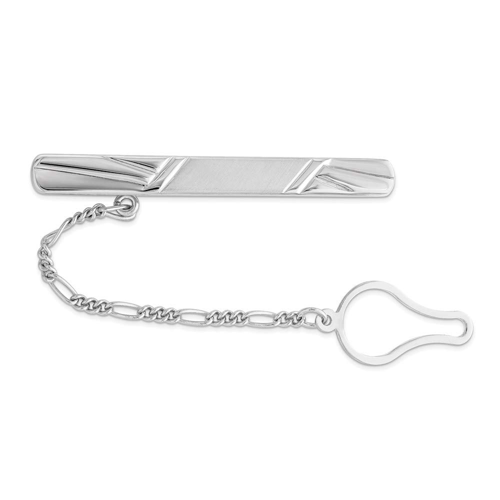 Black Rhodium Plated Sterling Silver Tie Bar - Button Chain for Formal Wear