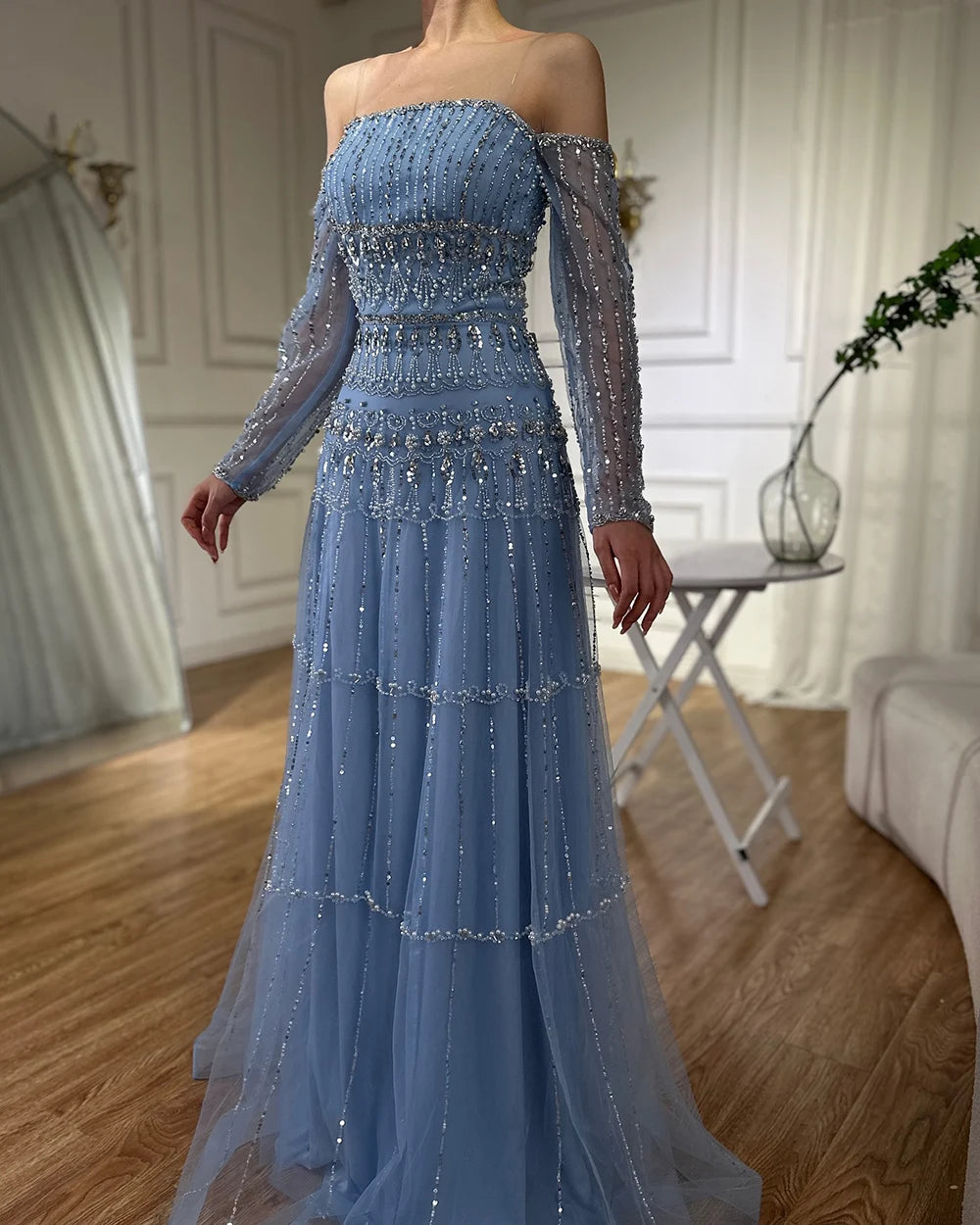 Serene Hill Dubai Arabic Sage Green Mermaid Luxury Evening Gown Beaded Party Dress for Women's Wedding 2025 LA72350 | Elegant Formal Gown for Prom, Red Carpet, Gala & Special Occasions