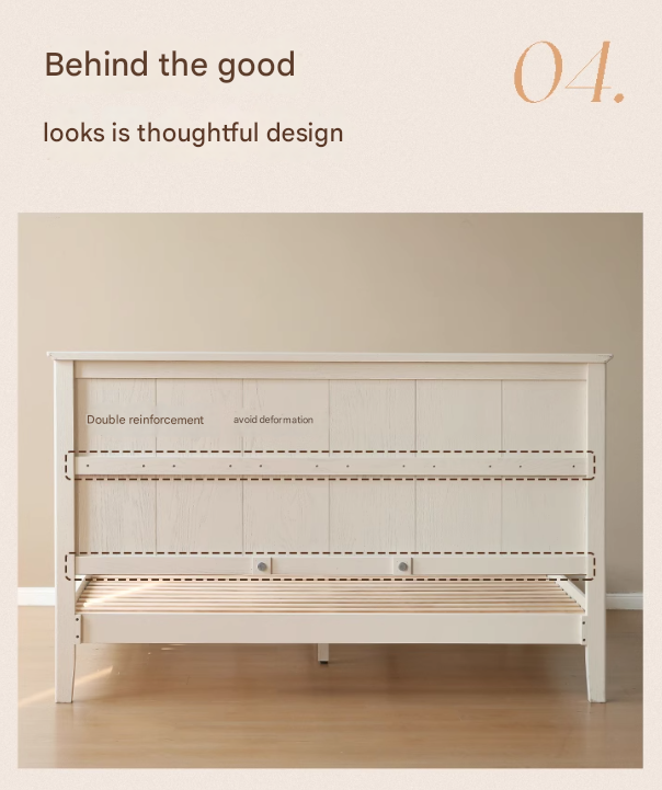 Solid Oak Wood High Headboard Full Size White Bed - American Style Bedroom Furniture for Master Bedroom & Guest Room Decor