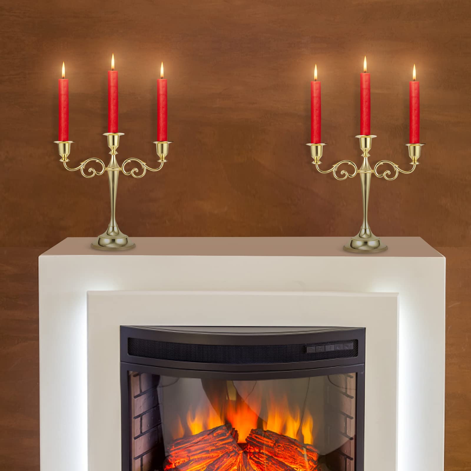 **Dyna-Living 3-Arm Gold Metal Candelabra Candle Holder Set (2pcs) - Elegant Tall Candlestick Stand for Long Taper Candles - Perfect for Weddings, Anniversaries, Parties & Home Decor**