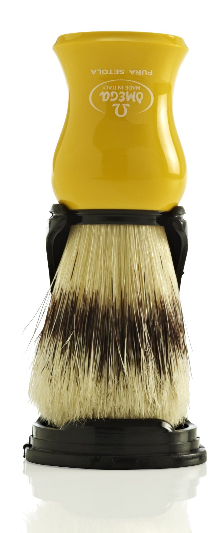 Omega 80265 Pure Badger Bristle Shaving Brush - Premium Yellow Handle for Men's Wet Shaving & Grooming Kit | Perfect for Traditional Barber Style Shave at Home