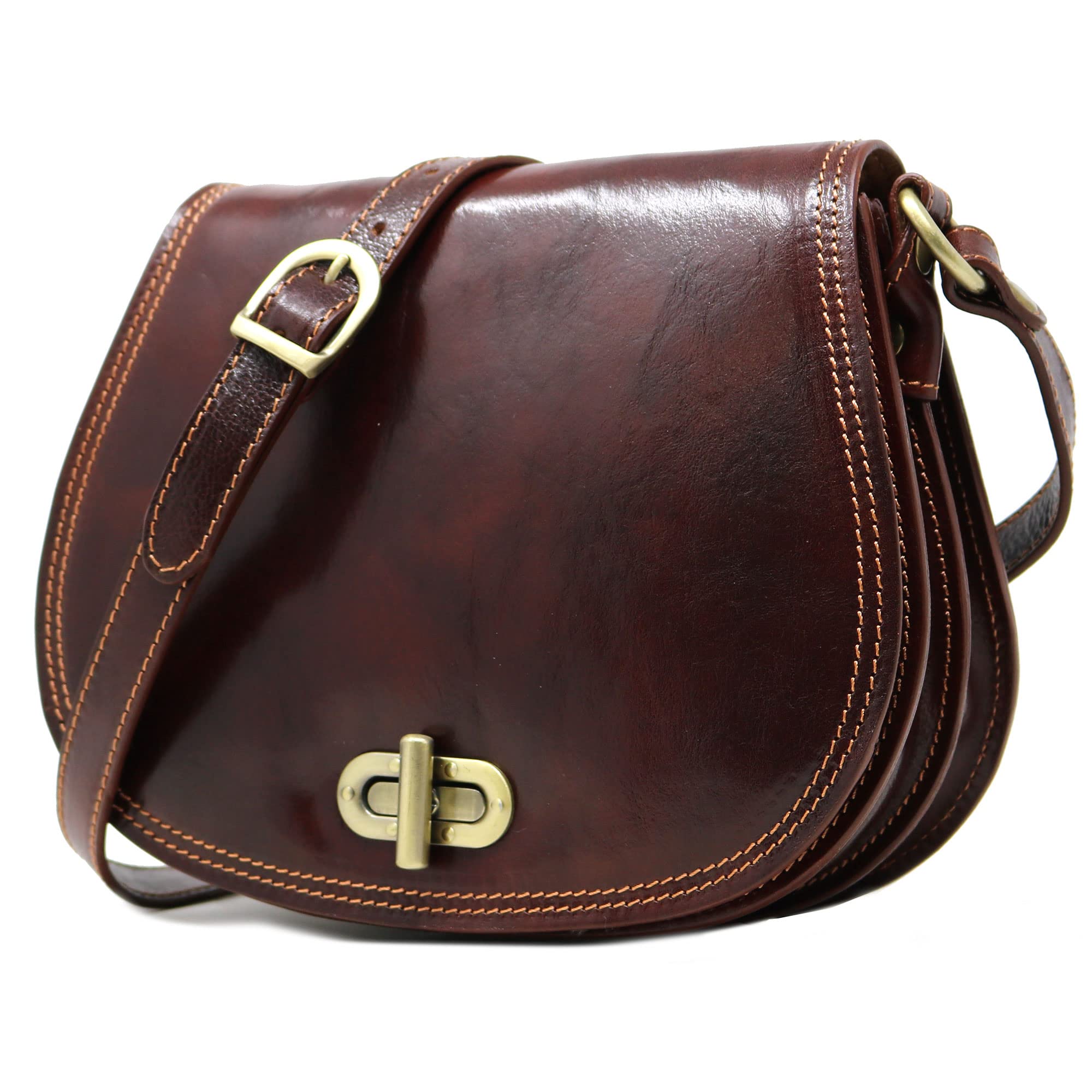 Floto Firenze Women's Saddle Bag - Vintage Leather Crossbody Shoulder Handbag Purse for Everyday Use, Travel & Date Night