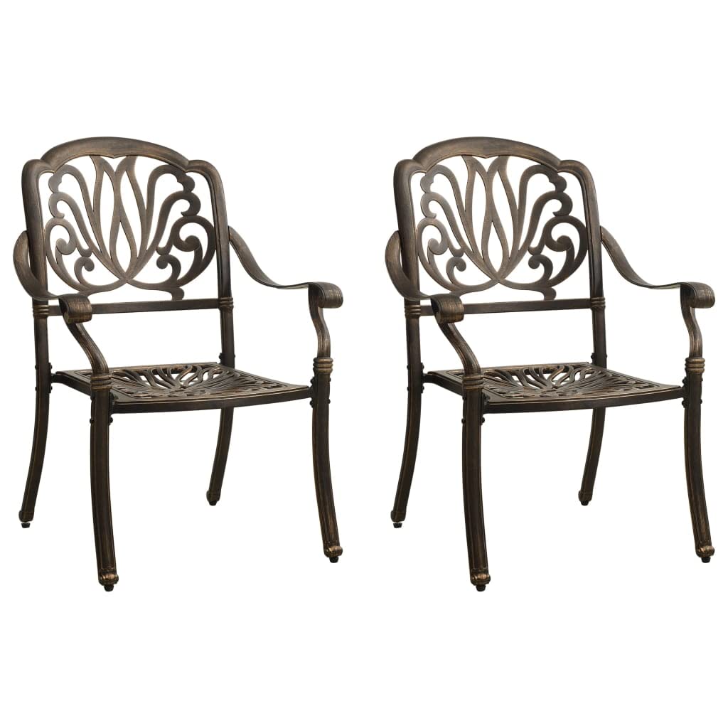 vidaXL 3-Piece Outdoor Bistro Set with Umbrella Hole - Durable Cast Aluminum Patio Furniture - Weatherproof & Easy Assembly - Bronze Finish - Perfect for Garden, Balcony or Poolside Dining