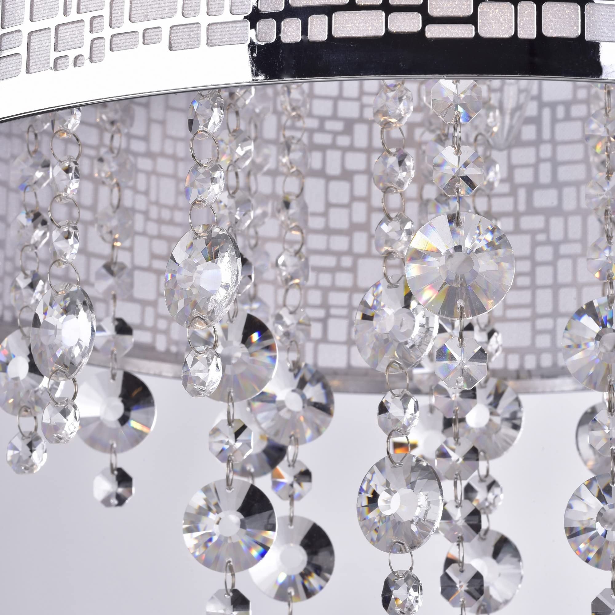 Elegant Iris 4-Light Metal & Crystal Drum Chandelier - Modern Ceiling Lighting Fixture for Dining Room, Bedroom, or Living Room Decor