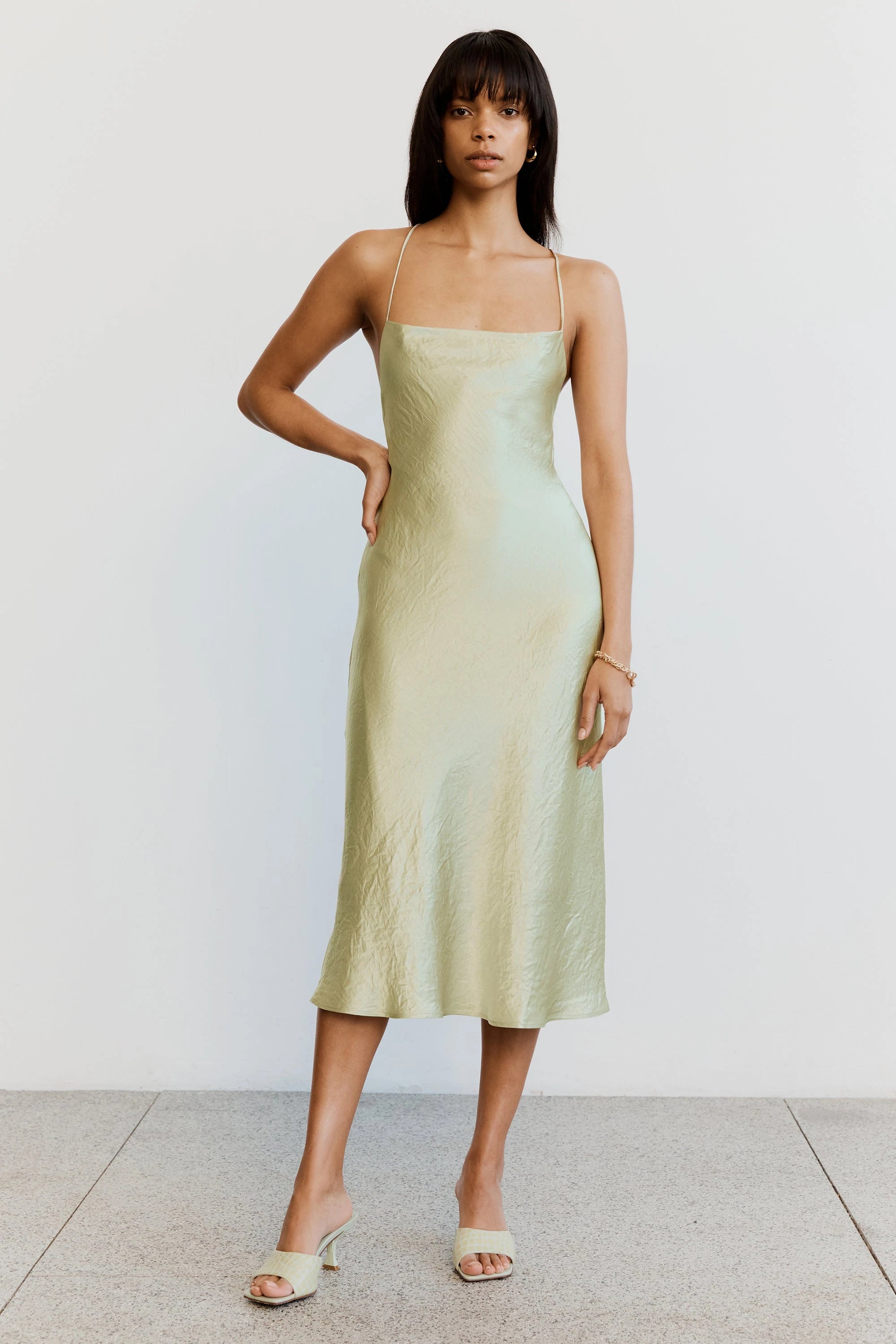 Crush Bias Cowl Slip Dress for Women - Elegant Apple Green Sleeveless Bodycon Dress for Date Night, Party, and Special Occasions