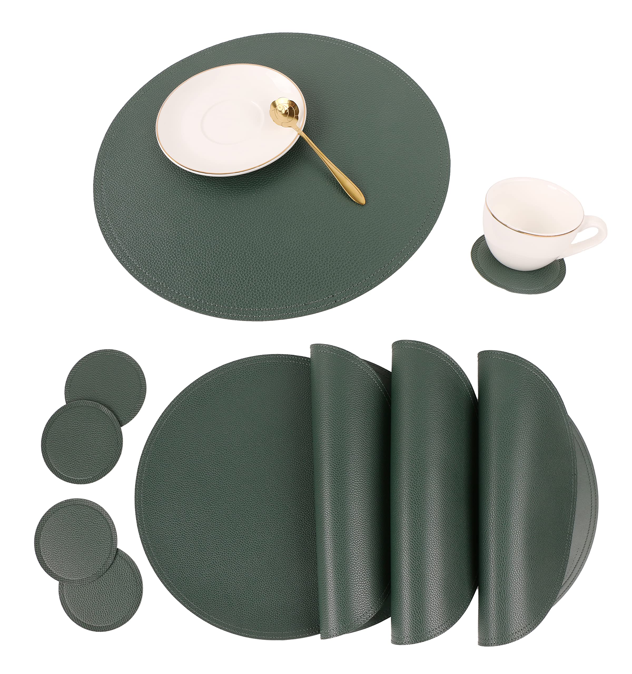 Jovono Faux Leather Round Placemats and Coasters Set - 13