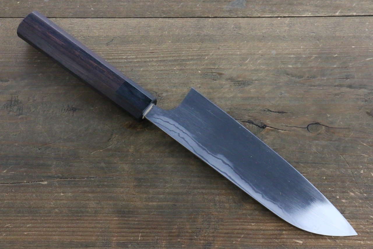 Premium Seisuke Blue Steel No.2 Hammered Damascus Santoku Knife 180mm - Japanese Chef Knife with Shitan Handle - Perfect for Slicing, Dicing & Chopping Vegetables, Meat & Fish