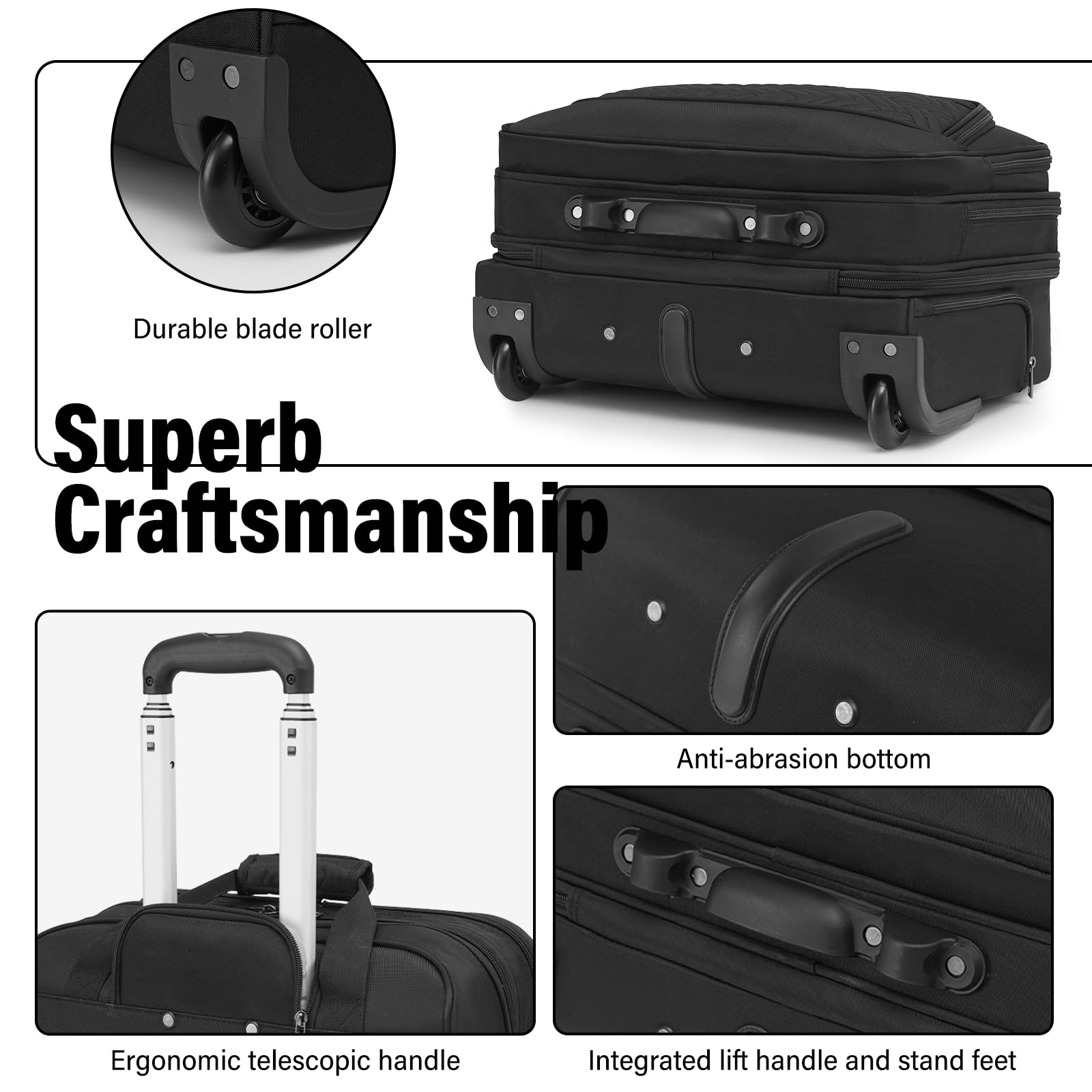 Coolife 17.3 Inch Rolling Laptop Briefcase Bag with Wheels - Durable Mobile Office Laptop Case for Business Travel & Daily Commute