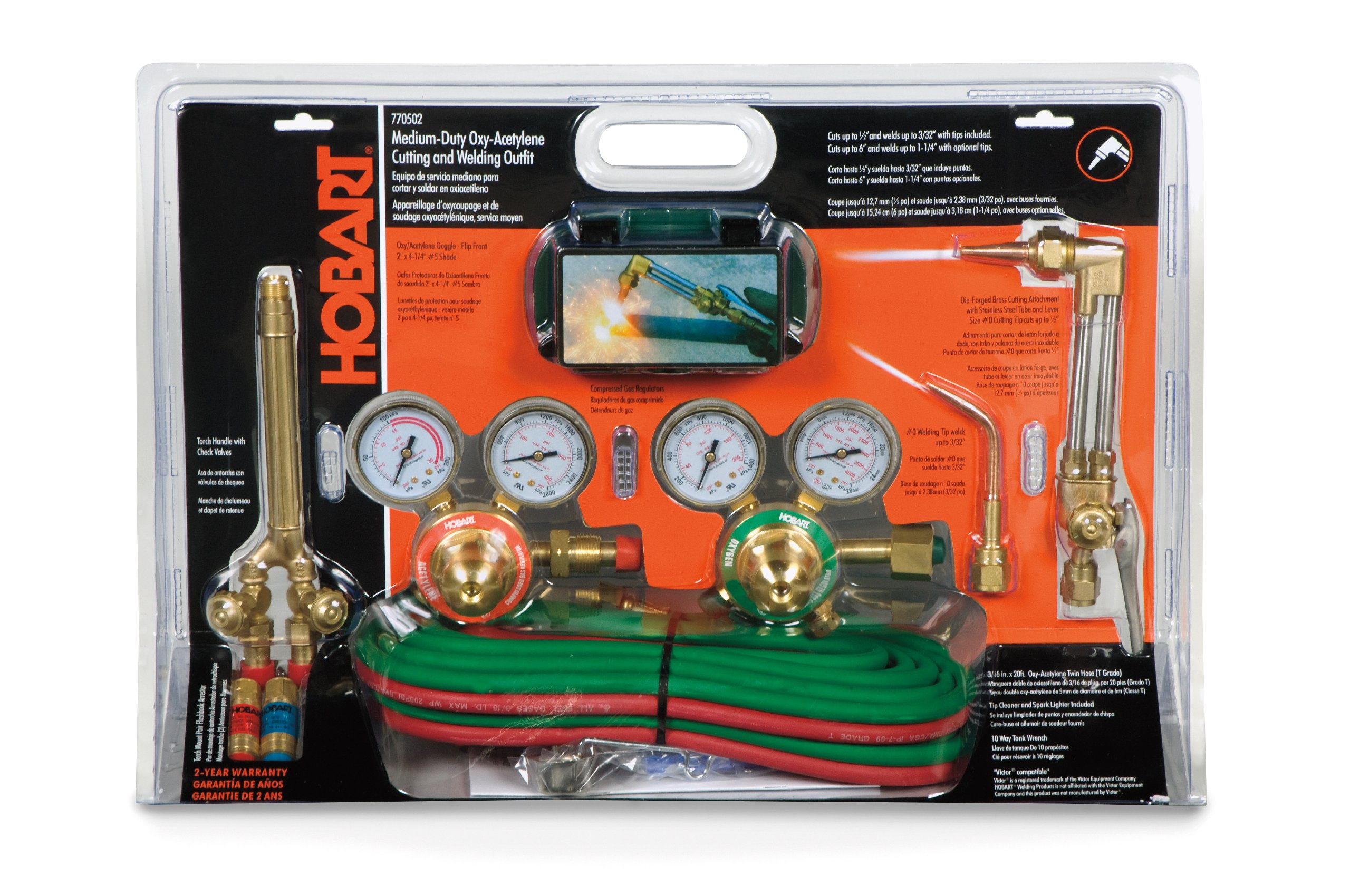 Hobart Medium Duty Oxy-Acetylene Welding Kit with 10ft Hose - Professional Torch Set for Metal Cutting, Brazing & Welding - Perfect for DIY Projects, Auto Repair & Metal Fabrication