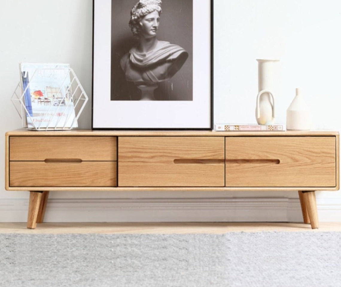 Solid Oak Wood TV Stand - Small Size with Multiple Style Options - Perfect for Living Room, Bedroom & Home Theater Setup