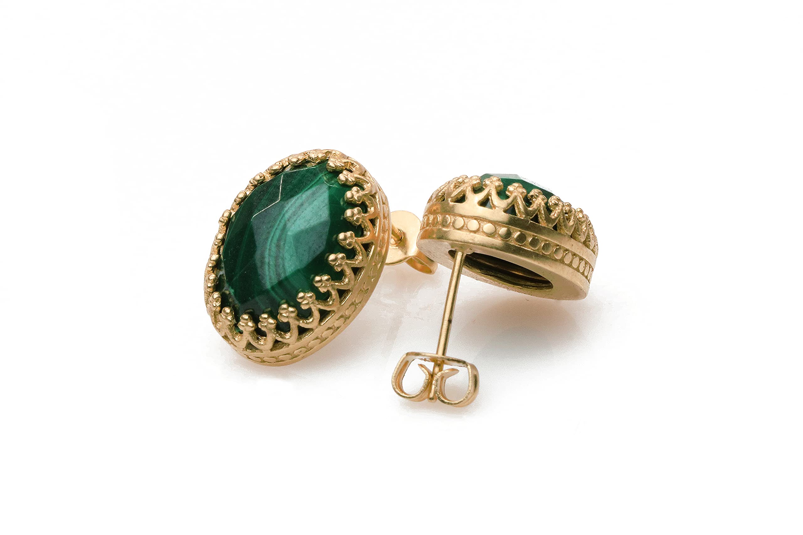 Handmade Oval Malachite Stud Earrings for Women - Fashion Gemstone Jewelry - Wedding, Party & Everyday Statement Earrings - Choose Your Material (Perfect Gift for Birthdays, Anniversaries & Special Occasions)