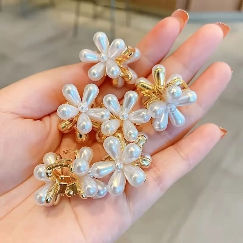Ashkash 2-Pack Mini White Pearl Hair Clips with Daisy Flower Design - Cute Faux Bangs Hair Accessories for Women & Girls | Perfect for Weddings, Parties & Everyday Styling