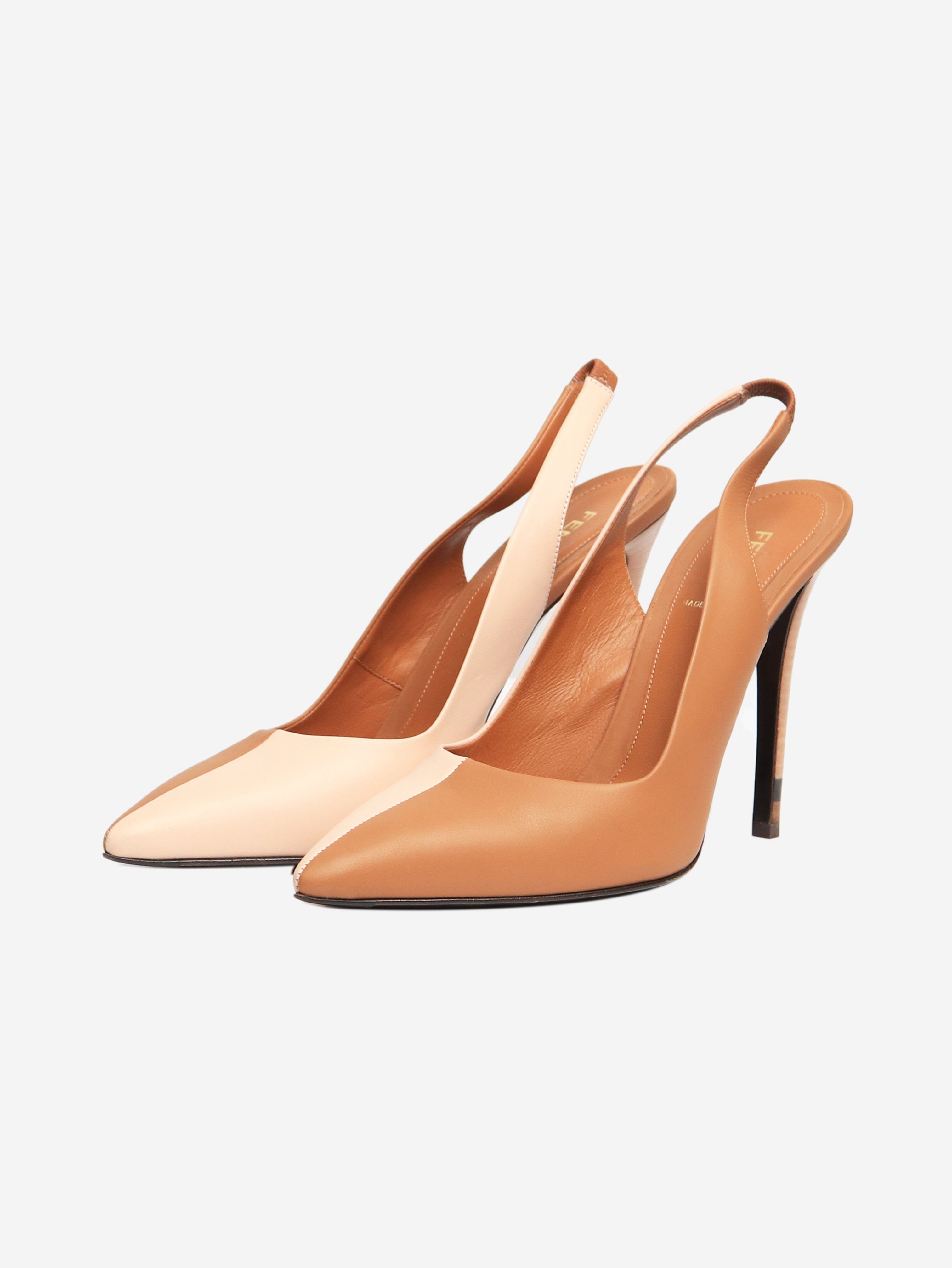 Elegant Brown Two-Tone Leather Heels for Women - UK Size 7 | Comfortable Dress Shoes for Office, Party & Special Occasions