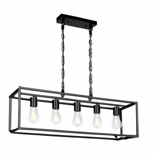 ZOSIMIO 5-Light Black Modern Linear Chandelier - Farmhouse Kitchen Island Lighting, Industrial Rectangular Light Fixture for Dining Room, Living Room, Foyer & Bar - Perfect for Rustic & Contemporary Home Decor