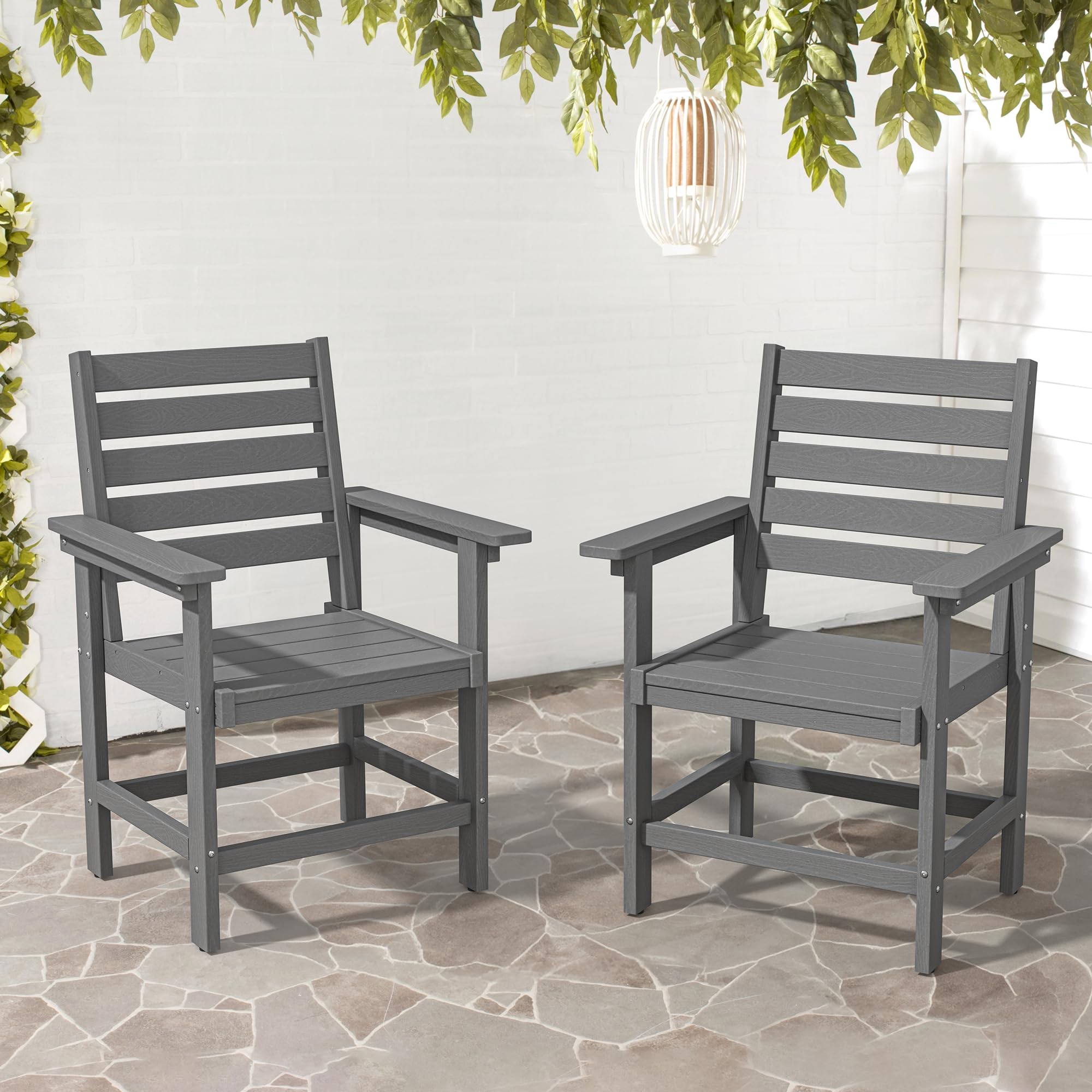 2-Pack HDPE Weather-Resistant Outdoor Dining Chairs with Armrests - Heavy Duty Patio Chairs for Backyard, Deck, Porch & Balcony - 18