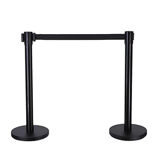 2 Pack Heavy Duty Steel Black Stanchion Posts with 9.8ft Retractable Belt - Crowd Control Barrier for Events, Queue Management, Retail Stores & Public Safety | 4-Way Connect | Safety Locking Mechanism | Commercial Grade Rope Pole System