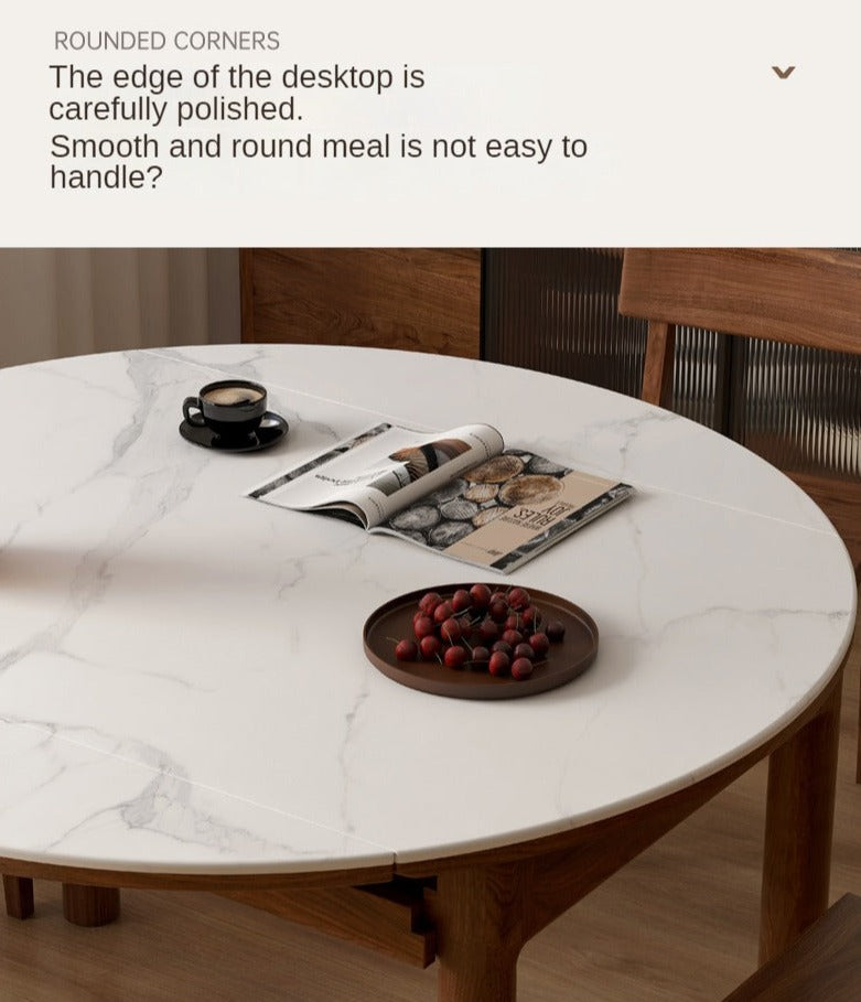 Solid Black Walnut & Ash Wood Folding Dining Table - Extendable Rock Plate Design for Small Spaces, Apartments & Outdoor Dining