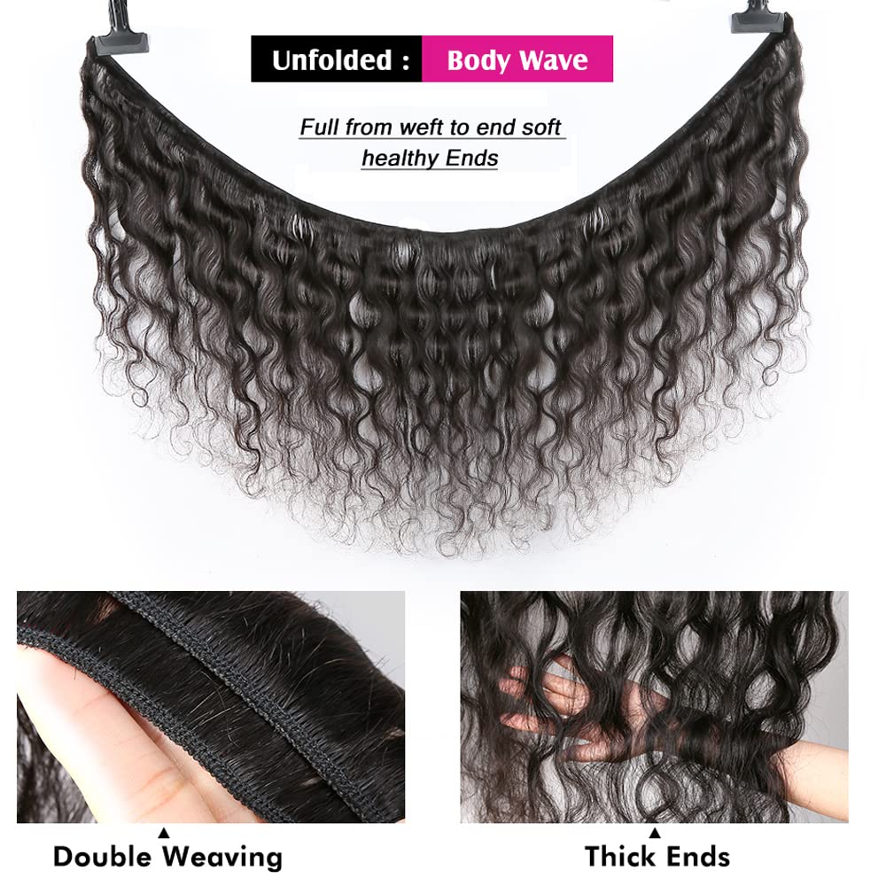 Aelinsi 100% Unprocessed Virgin Brazilian Human Hair Extensions - 4 Bundles Body Wave (22 24 26 28 Inch) 12A Grade Natural Black Wavy Hair for Stunning Hairstyles - Perfect for Daily Wear, Parties & Special Occasions