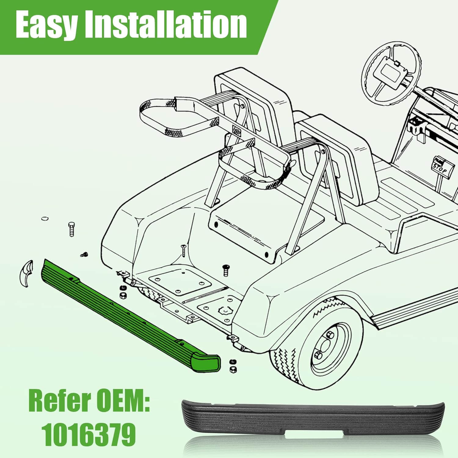 Club Car DS Golf Cart Rear Bumper for 1993+ Models | Replacement Part 1016379 & 10L0L | Durable Protection for Golf Courses & Neighborhoods