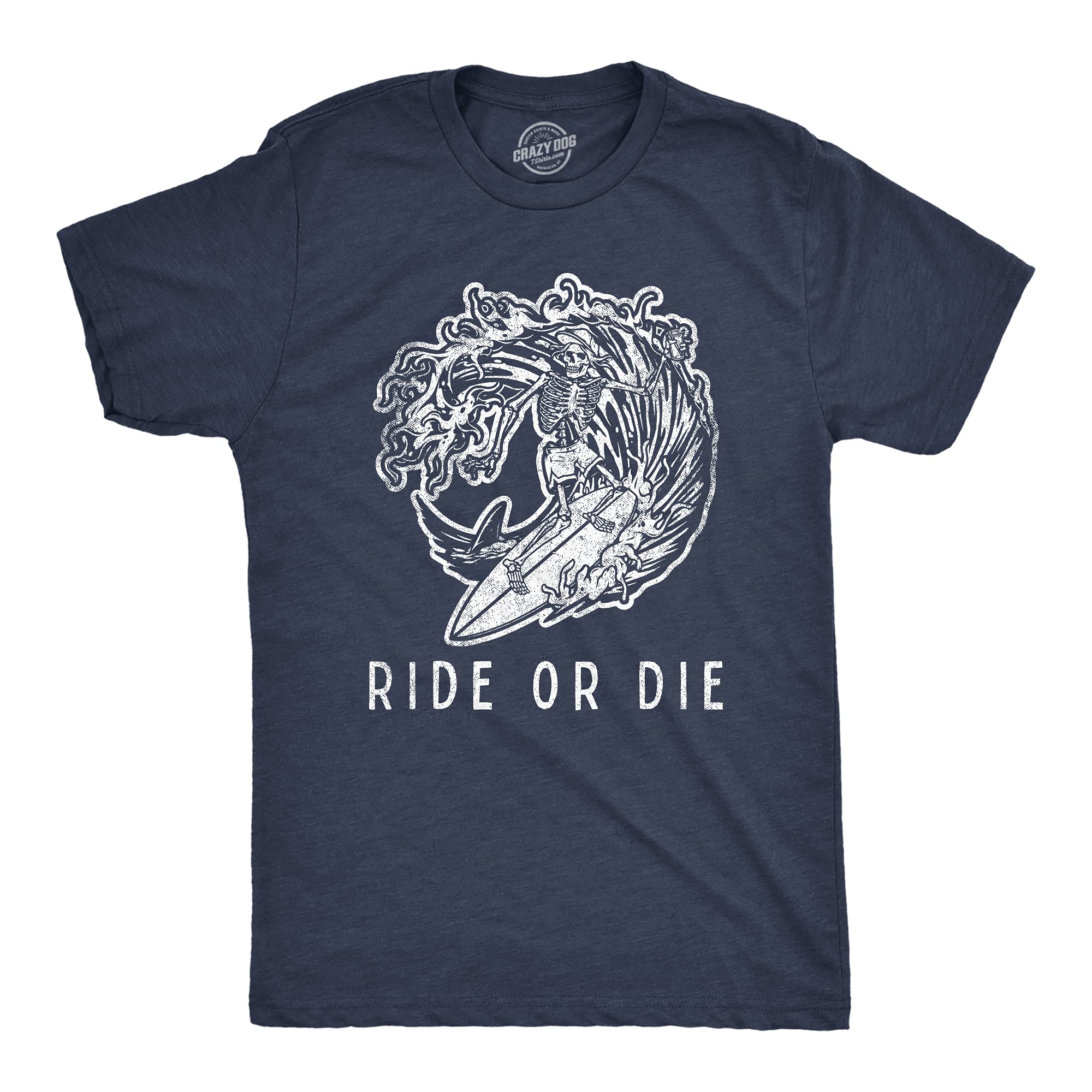 Funny Skeleton Ride or Die T-Shirt for Men - Cool Surfing & Beach Vacation Novelty Tee - Perfect for Summer Parties, Casual Wear, and Surf Enthusiasts