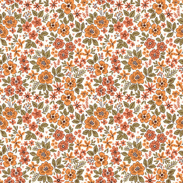 Premium Cotton Poplin Fabric with Floral Orange Print - Perfect for Dresses, Shirts & Home Decor
