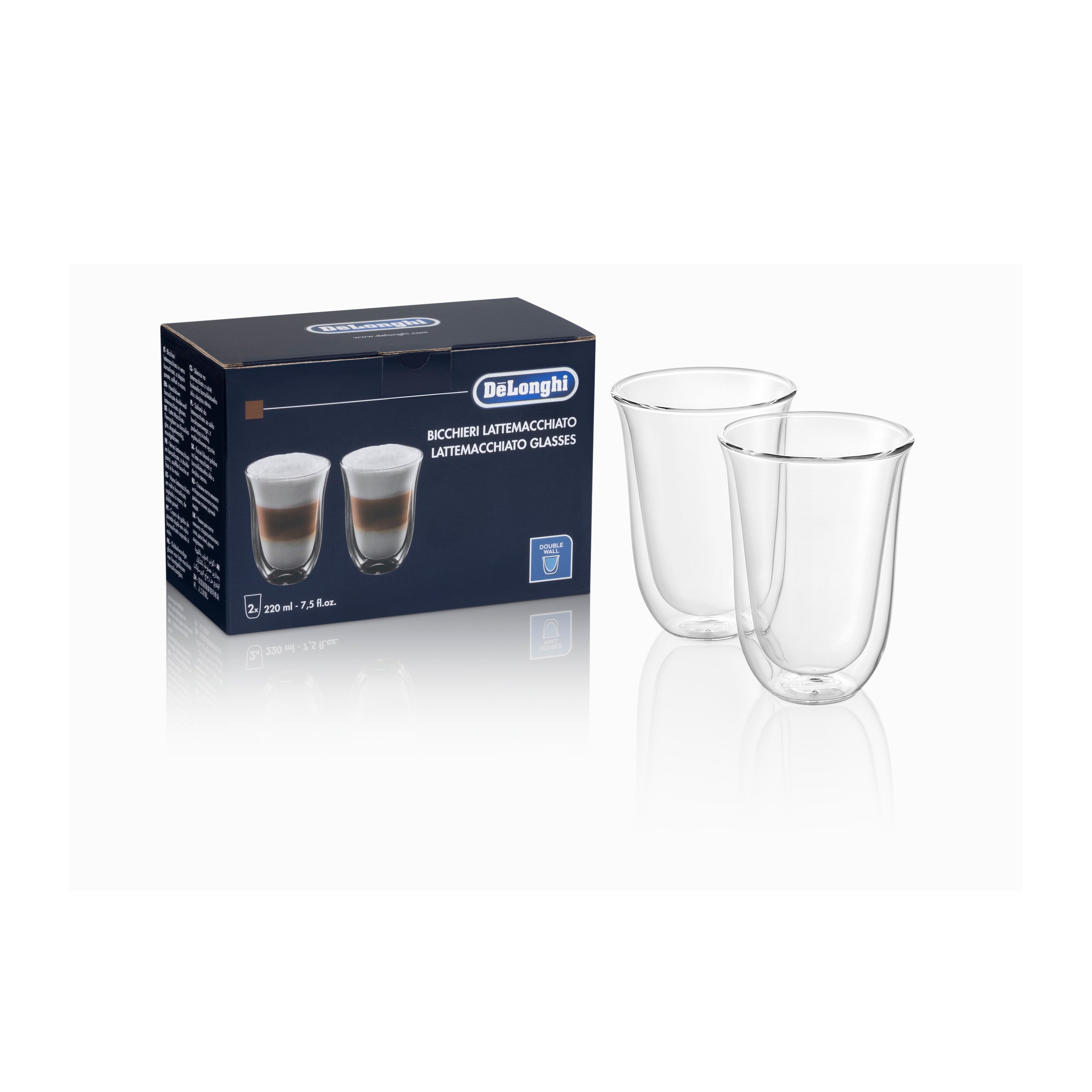 DeLonghi DLSC312 Double Wall Insulated Latte Macchiato Glass Set - Perfect for Home Coffee Bars, Cafe Style Drinks & Gift Giving