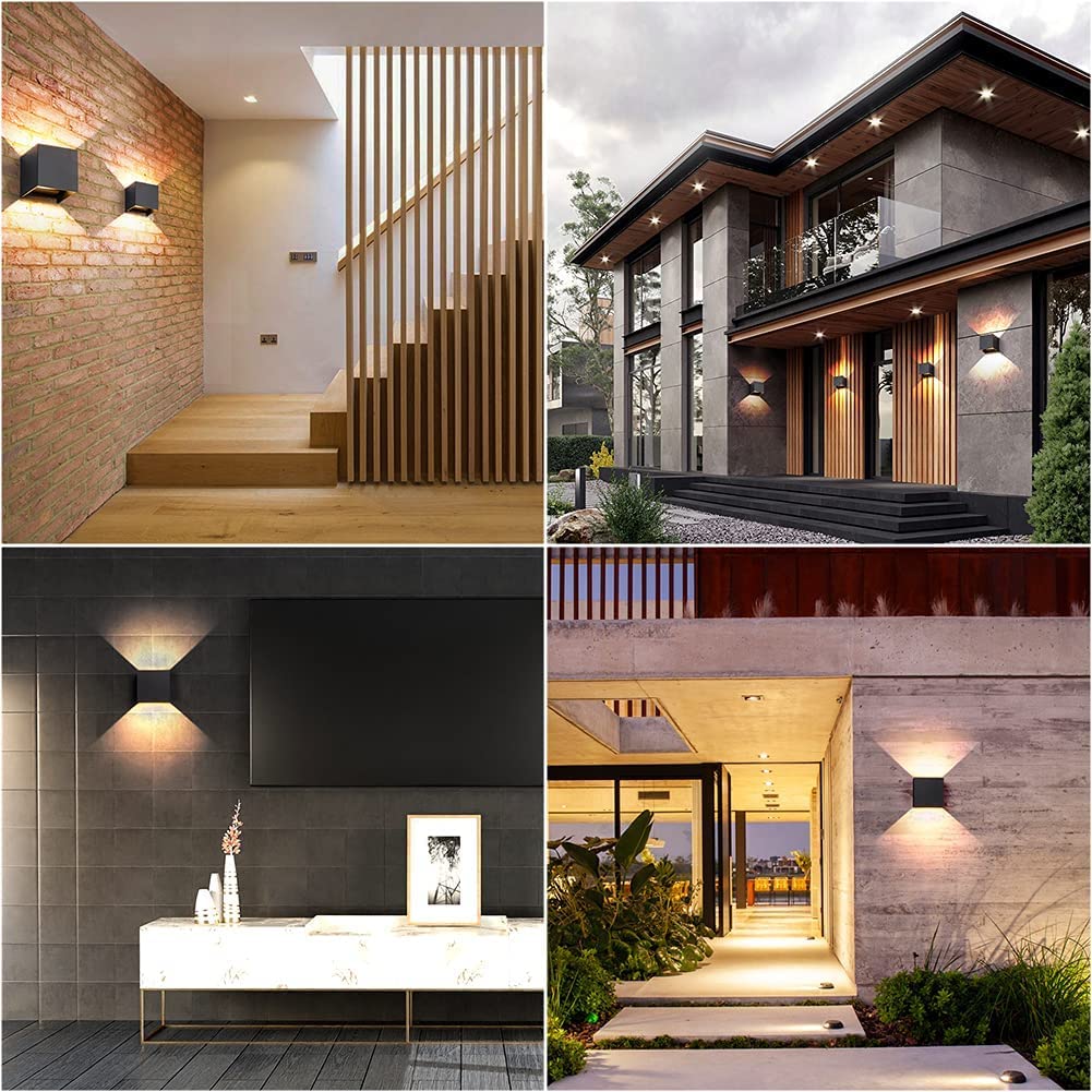 Dimmable LED Wall Sconce Light - 7W 3000K Warm White Up Down Outdoor Wall Lamp, Waterproof Aluminum Modern Exterior Lighting for Porch, Patio, Garden, and Facade