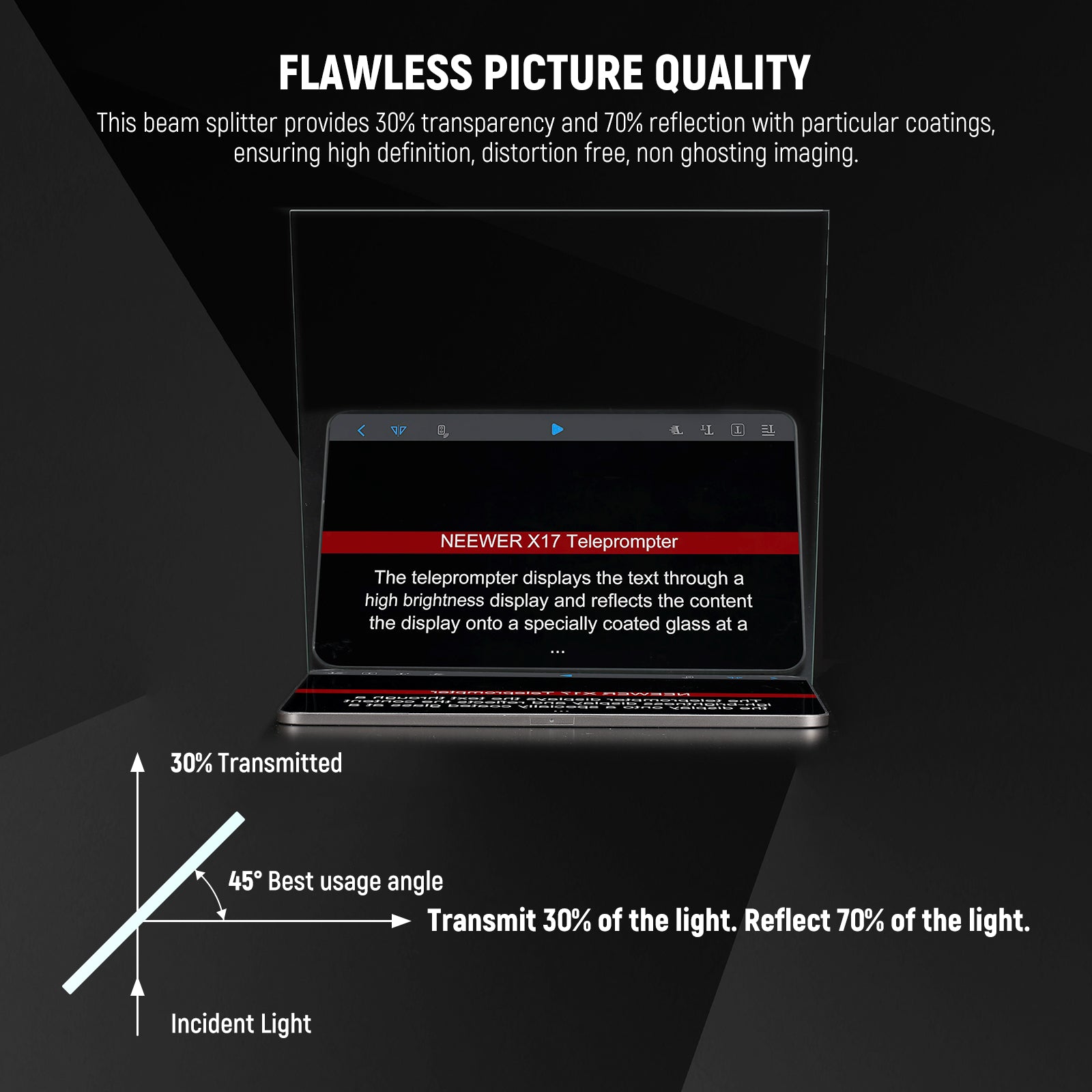 NEEWER NA14/NA17 Beam Splitter for Teleprompter DIY Kit - 30T/70R Glass Optics for Professional Video Recording & Live Streaming - Perfect for YouTube, TikTok, and Online Presentations