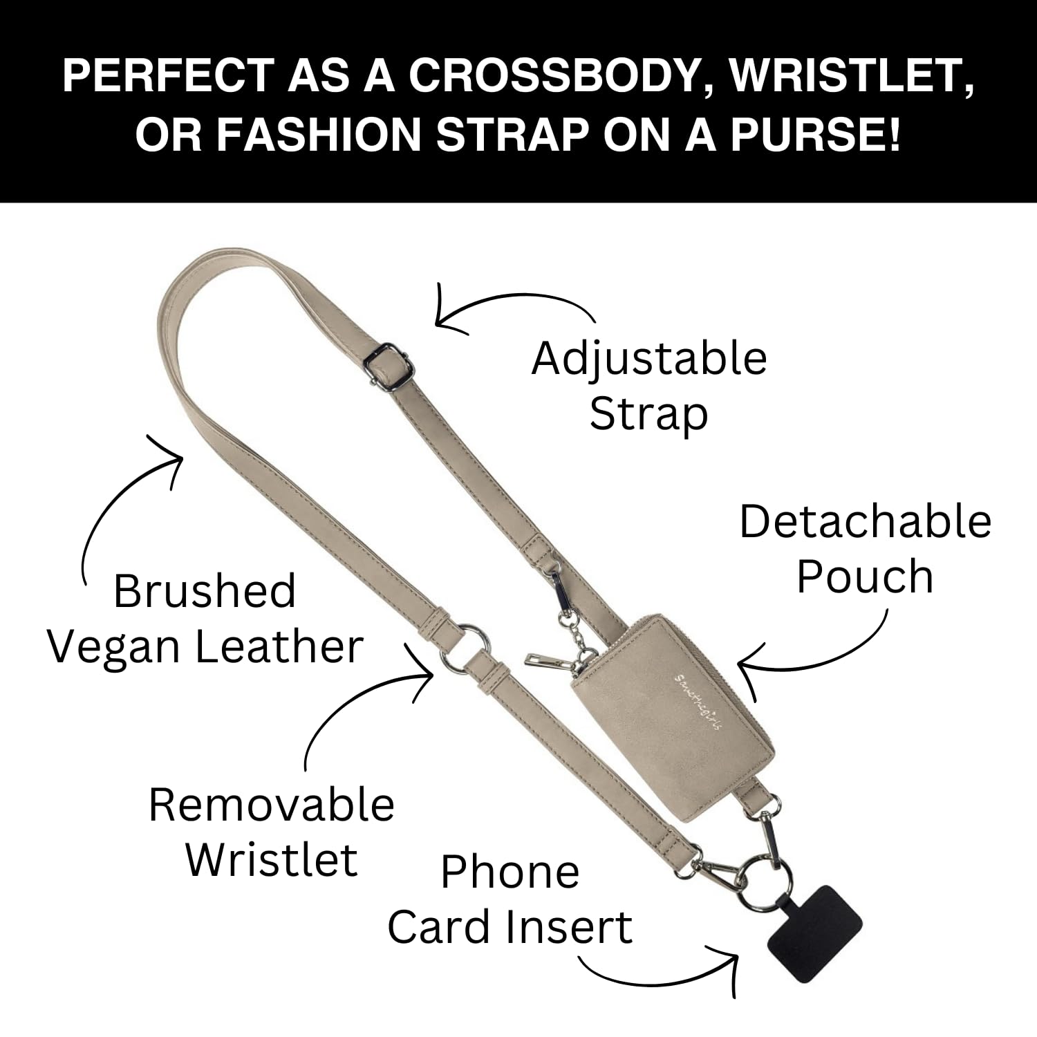 Clip and Go Brushed Vegan Phone Lanyard - Adjustable Crossbody Phone Case with Pouch, Removable Strap for Hands-Free Convenience at Work, Travel, and Outdoor Adventures