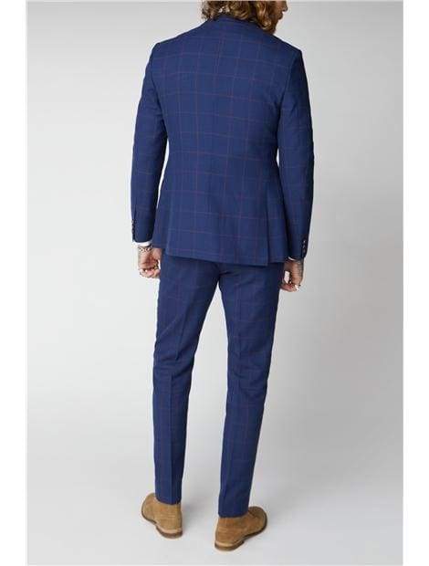 Gibson London Regent Navy & Burgundy Check 3-Piece Suit for Men | Premium Wool Business Suit | Perfect for Weddings, Office & Formal Events