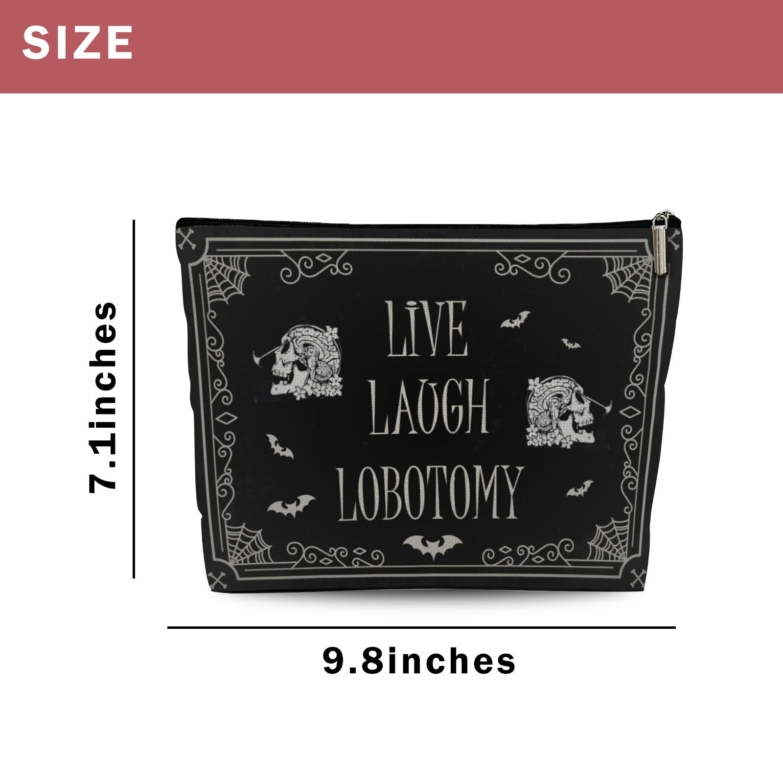 Funny Dark Humor Goth Makeup Bag for Women - Live Laugh Lobotomy Cosmetic Pouch with Zipper, Unique Gothic Birthday Gift Idea for Her - Perfect for Halloween, Alternative Fashion & Everyday Use
