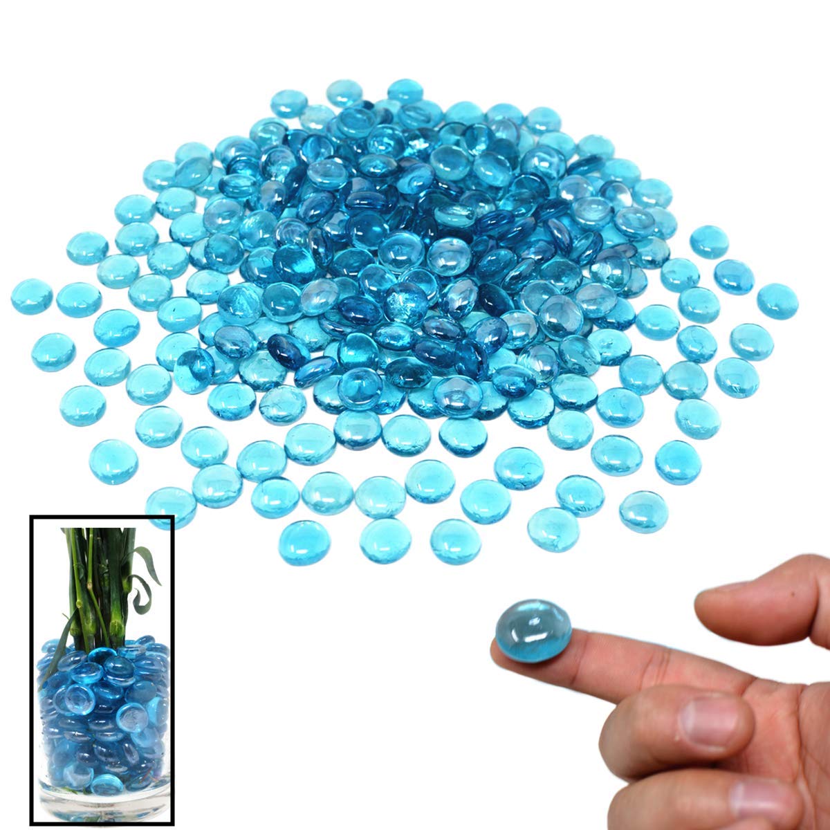 TSY TOOL 300PCS Flat Glass Marbles - 3 Lb Ocean Blue Vase Fillers, Aquarium Decor & Craft Supplies for DIY Projects, Home Decor, Wedding Centerpieces