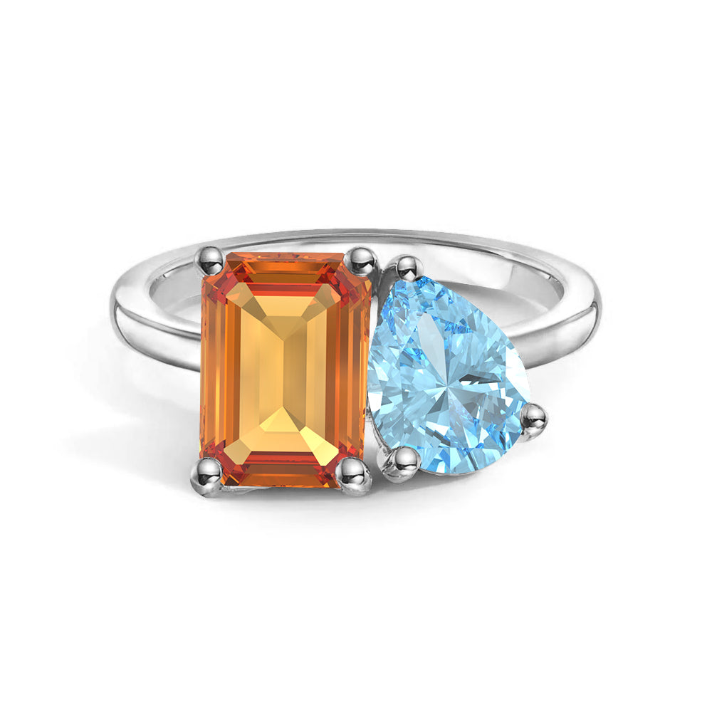 Personalized Citrine Toi et Moi Anniversary Ring - Custom Birthstone Jewelry for Couples, Gift for Her, Wedding Band, Romantic Present for Valentine's Day or Anniversary