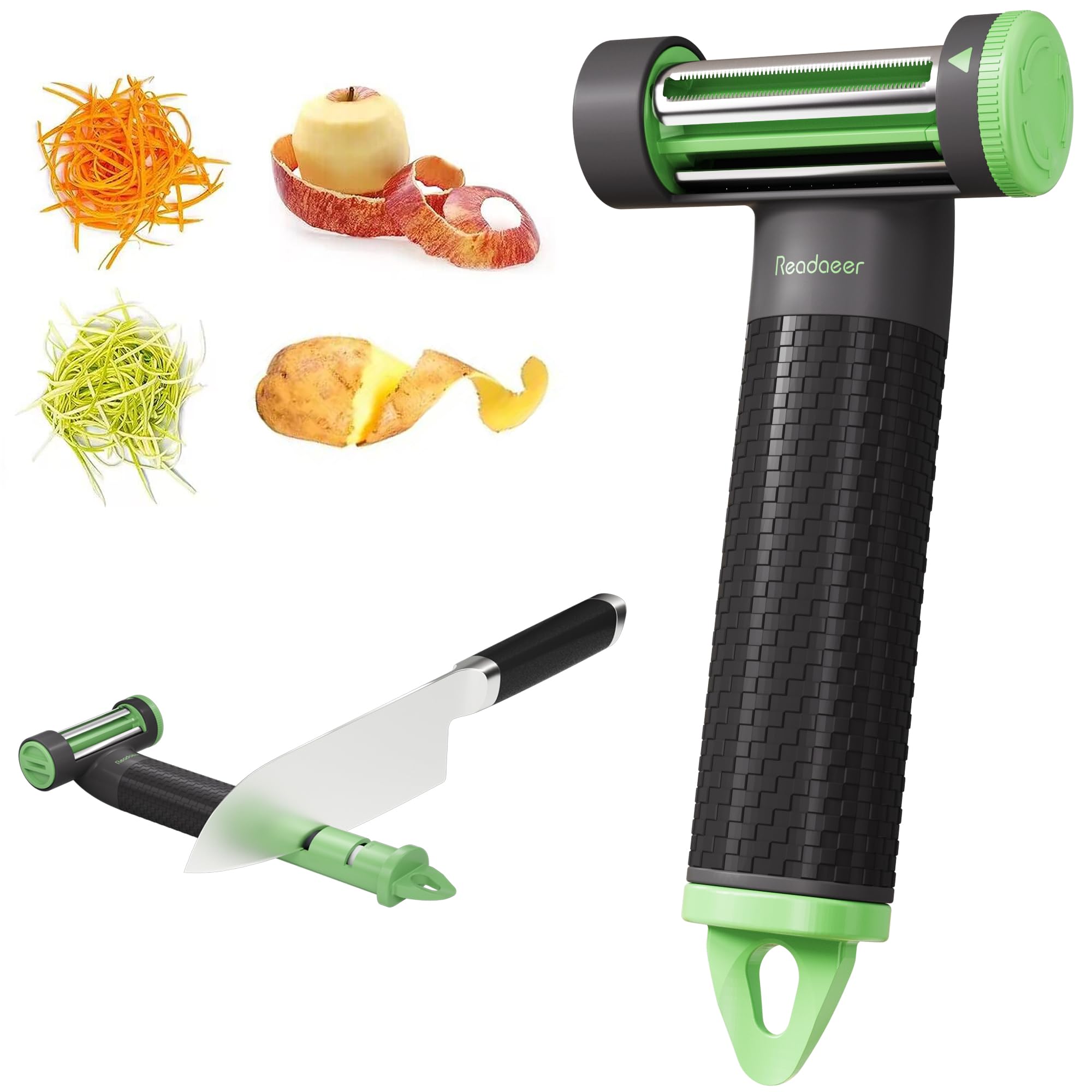 Readaeer 3-in-1 Multi-Function Vegetable Peeler with Julienne Blade - Professional Kitchen Peeler for Fruits, Vegetables, Potatoes, Carrots & Cucumbers - Perfect for Meal Prep, Salad Making & Healthy Cooking