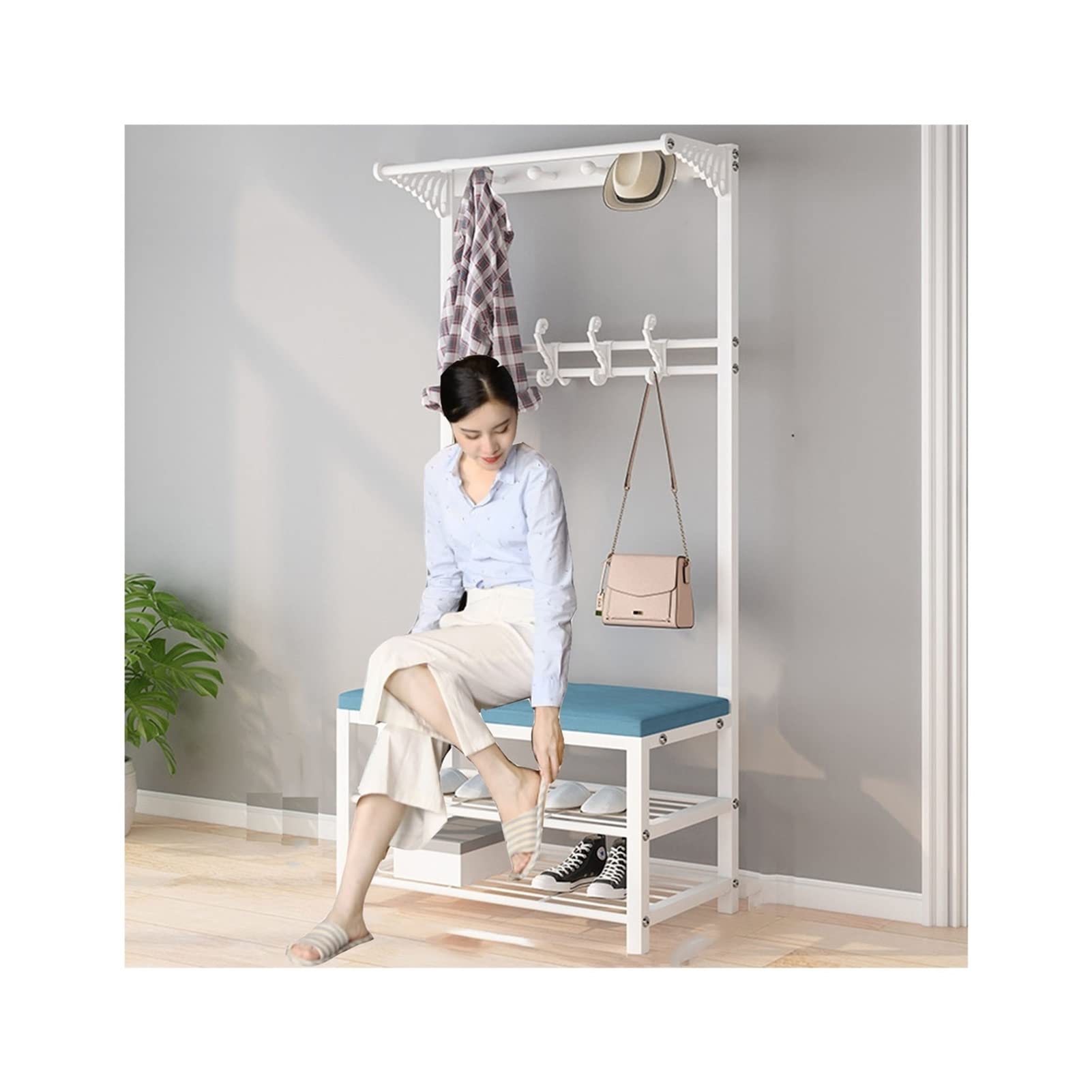 YXYECEIPENO Hall Tree with Bench & Shoe Storage - Coat Rack Entryway Organizer with Soft Cushion, Shoe Cabinet & Storage Seat - Perfect for Dressing Room, Bedroom, Shop & Entrance Organization (Ideal for Small Spaces & Home Decor)
