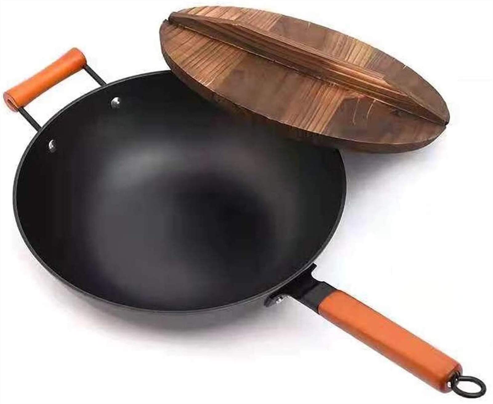 MIAOMSI Cast Iron Wok Pan - Non-Stick, Non-Coated, Smokeless Stir Fry Pan for Professional Chefs & Home Cooking - Perfect for Asian Stir Fry, Deep Frying & Sautéing